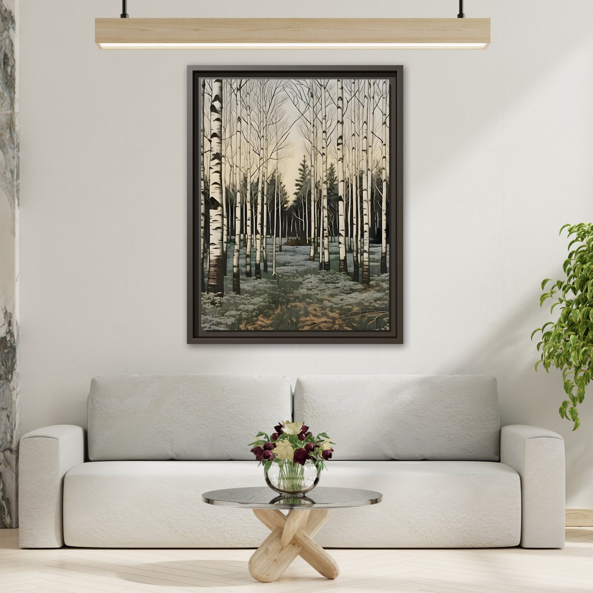 Forest Birch Trees Canvas Print - Winter Botanical Minimalist Wall Art in Exclusive Frame