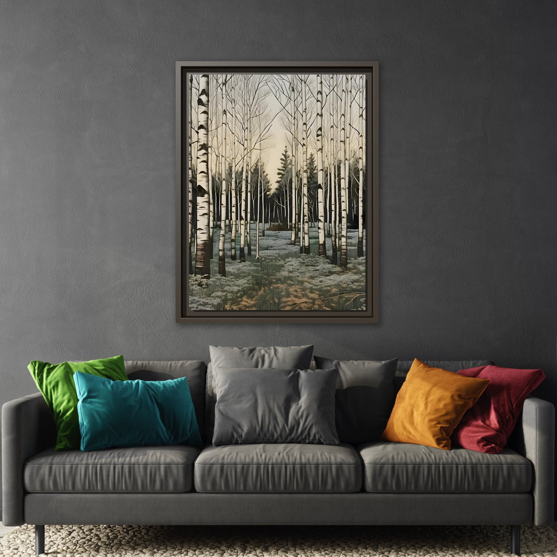 Forest Birch Trees Canvas Print - Winter Botanical Minimalist Wall Art in Exclusive Frame