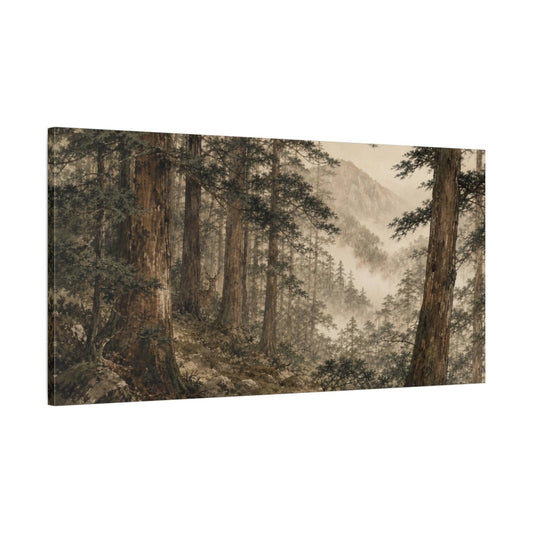 Forest Deer Nature Misty Canvas Print Wall Art – Watercolor Living Room, Above Couch - YesArtYes