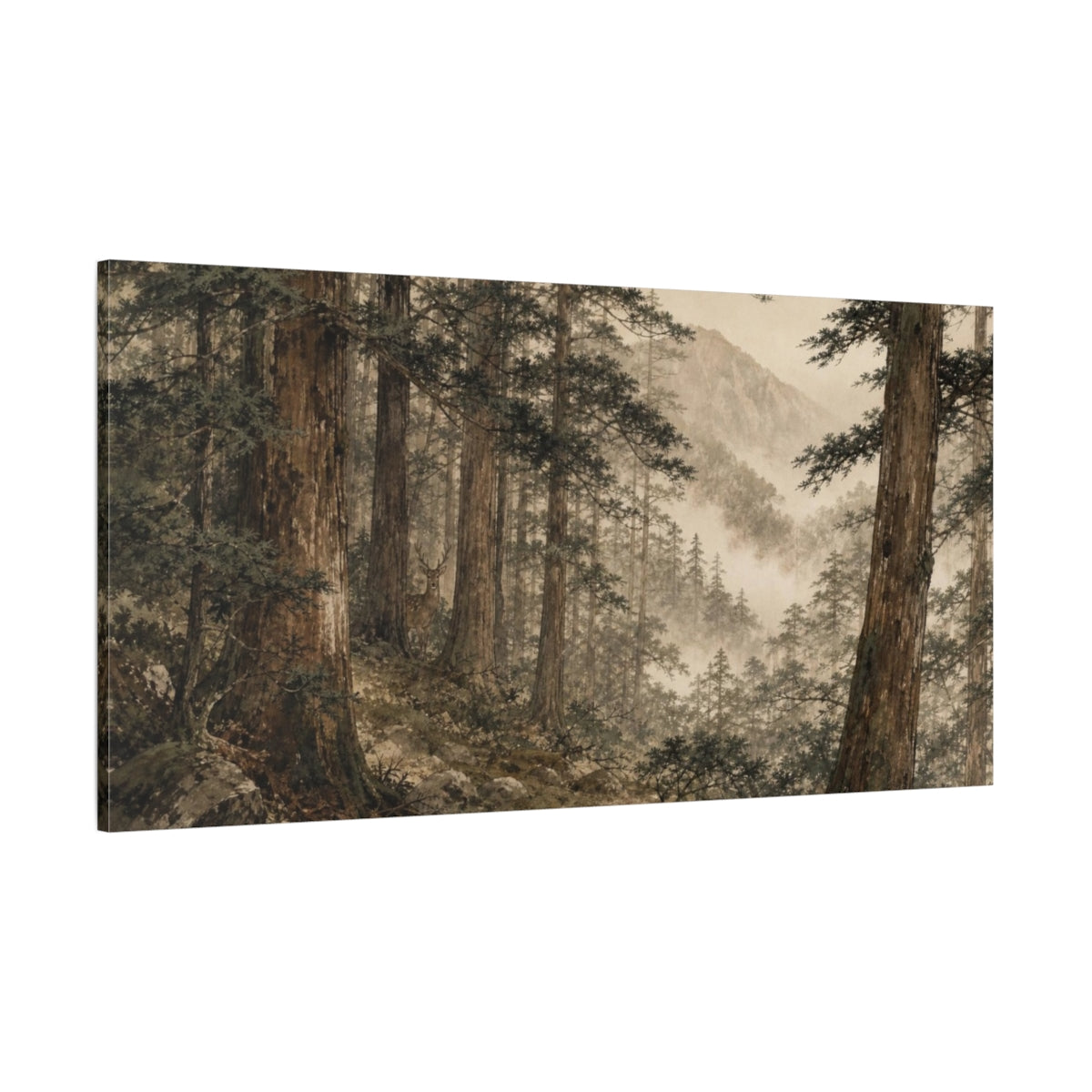 Side Mockup 2. Forest Deer Nature Misty shown as canvas print