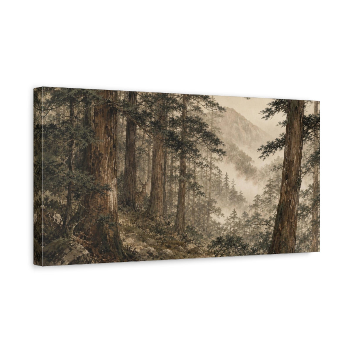 Side Mockup 3. Forest Deer Nature Misty shown as canvas print