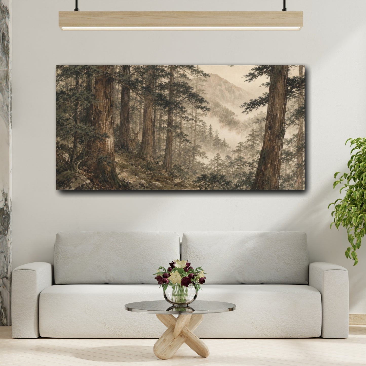 Mockup 2. Forest Deer Nature Misty shown as canvas print