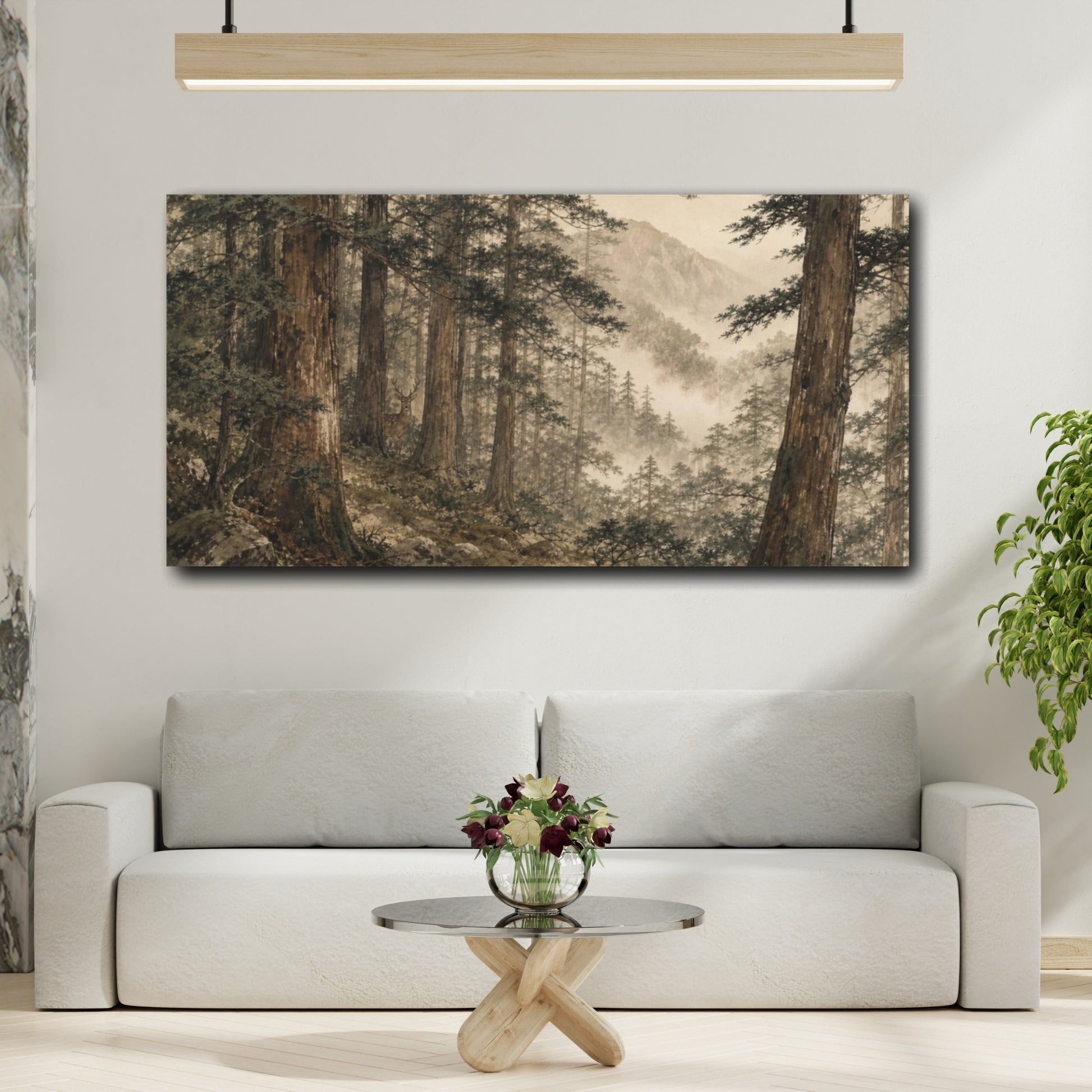 Mockup 2. Forest Deer Nature Misty shown as canvas print