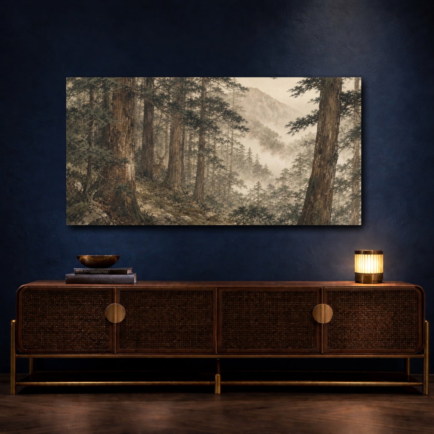 Mockup 4. Forest Deer Nature Misty shown as canvas print