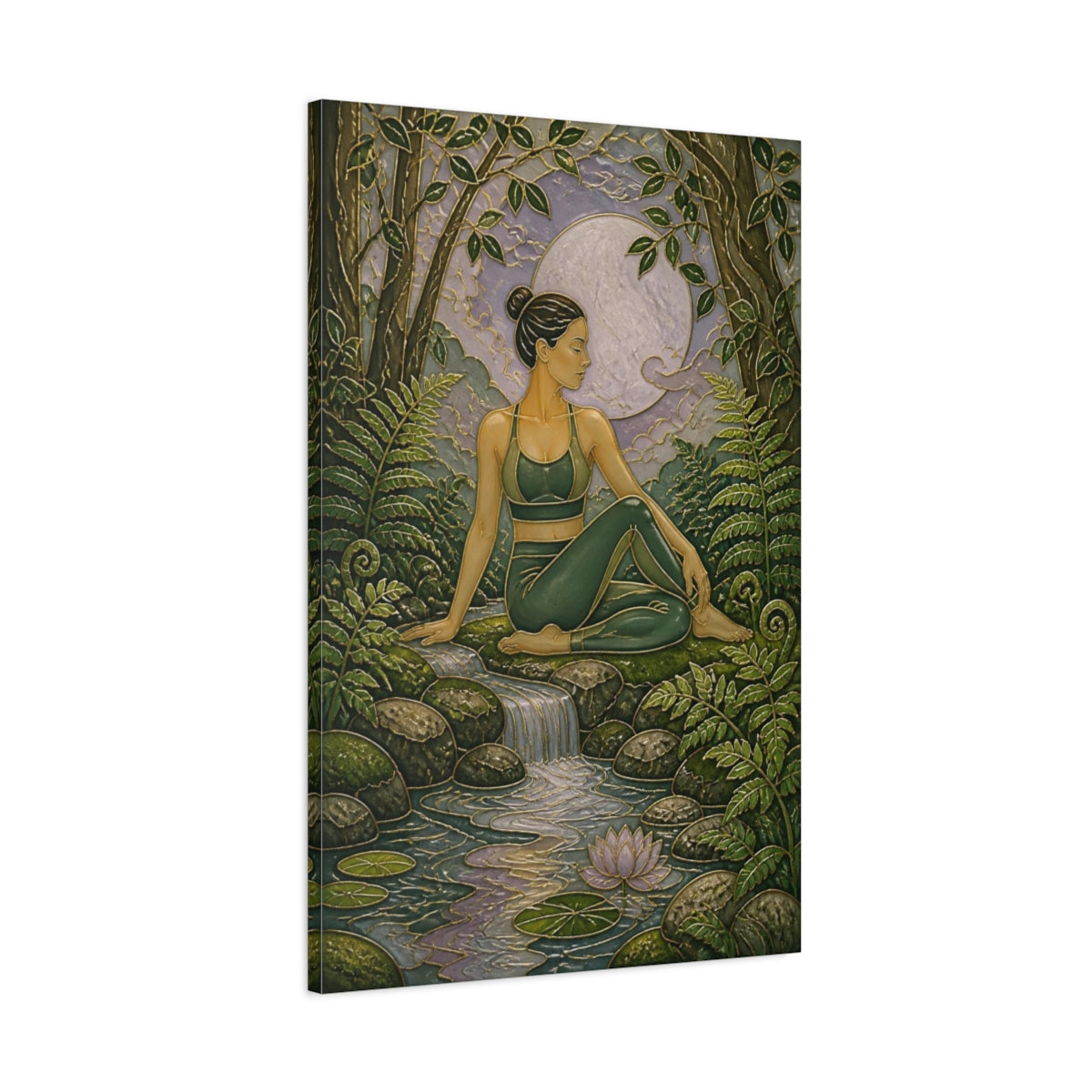 Main Mockup. Forest Moon Yoga Pose shown as canvas print