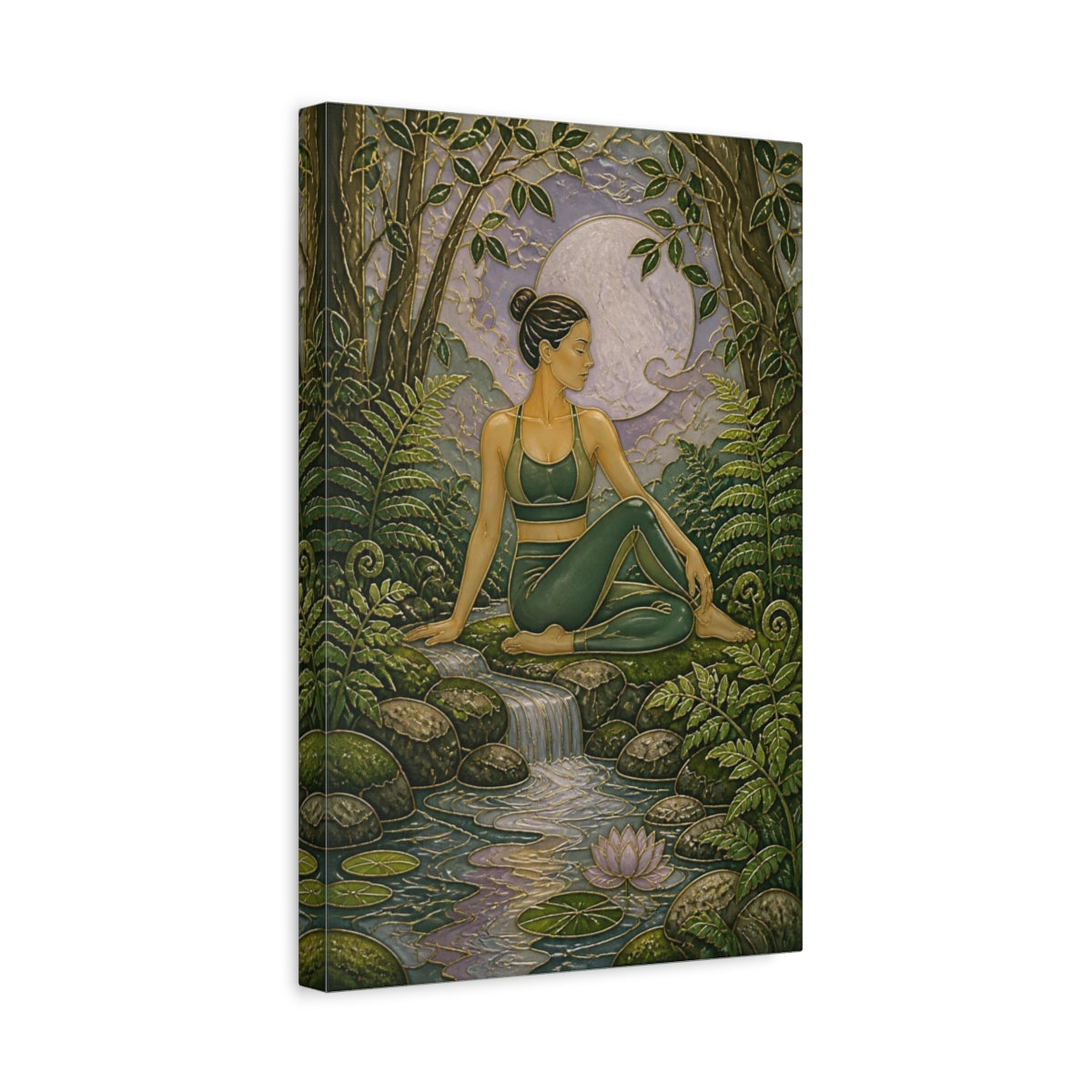 Side Mockup 4. Forest Moon Yoga Pose shown as canvas print