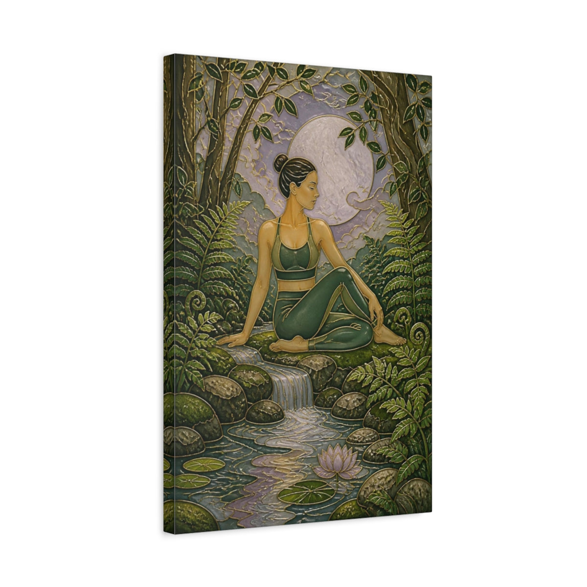 Side Mockup 3. Forest Moon Yoga Pose shown as canvas print