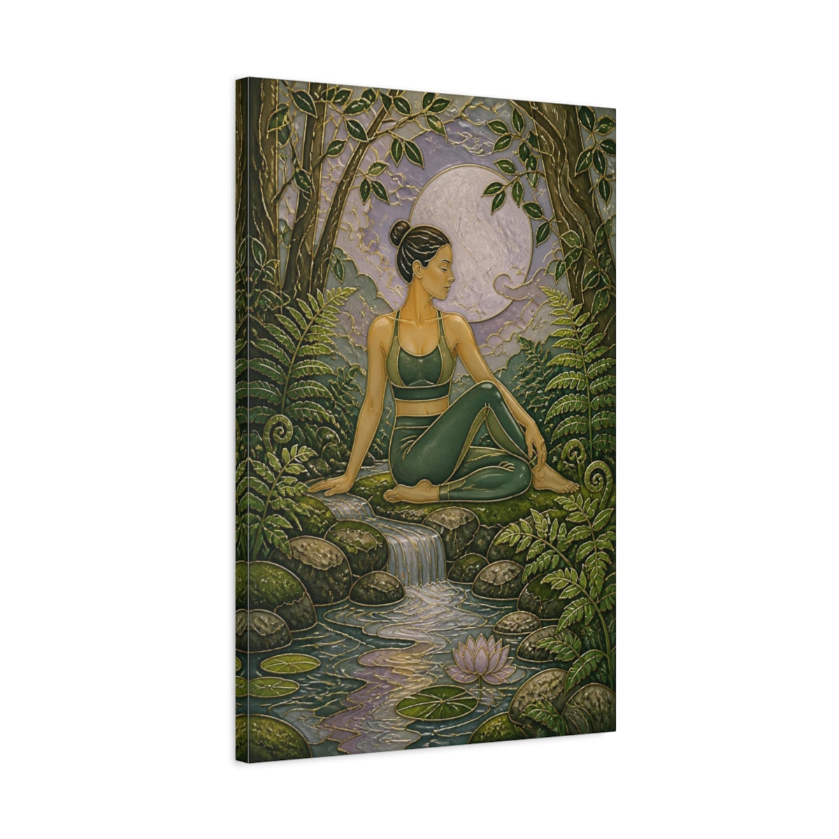 Side Mockup 2. Forest Moon Yoga Pose shown as canvas print