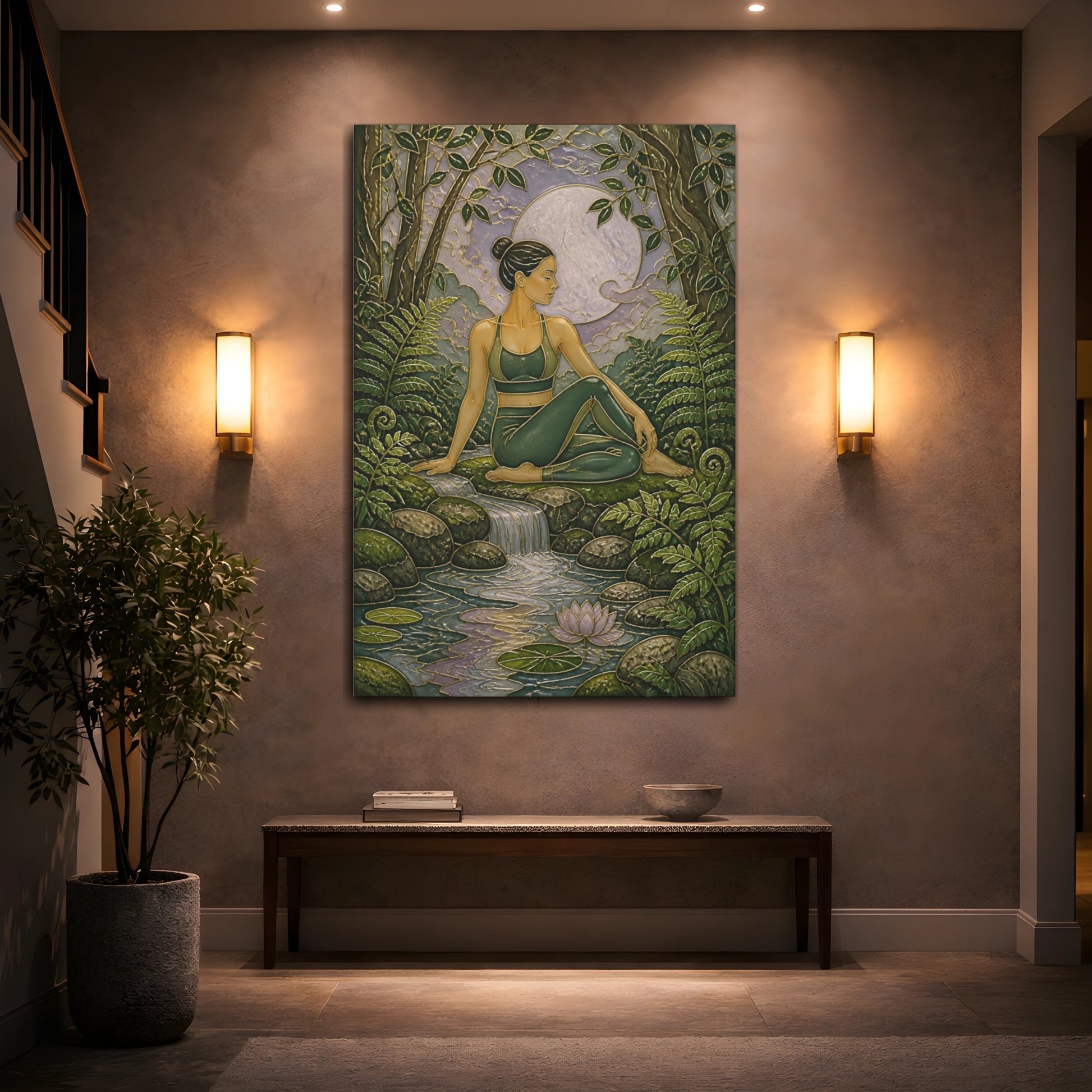Mockup 2. Forest Moon Yoga Pose shown as canvas print
