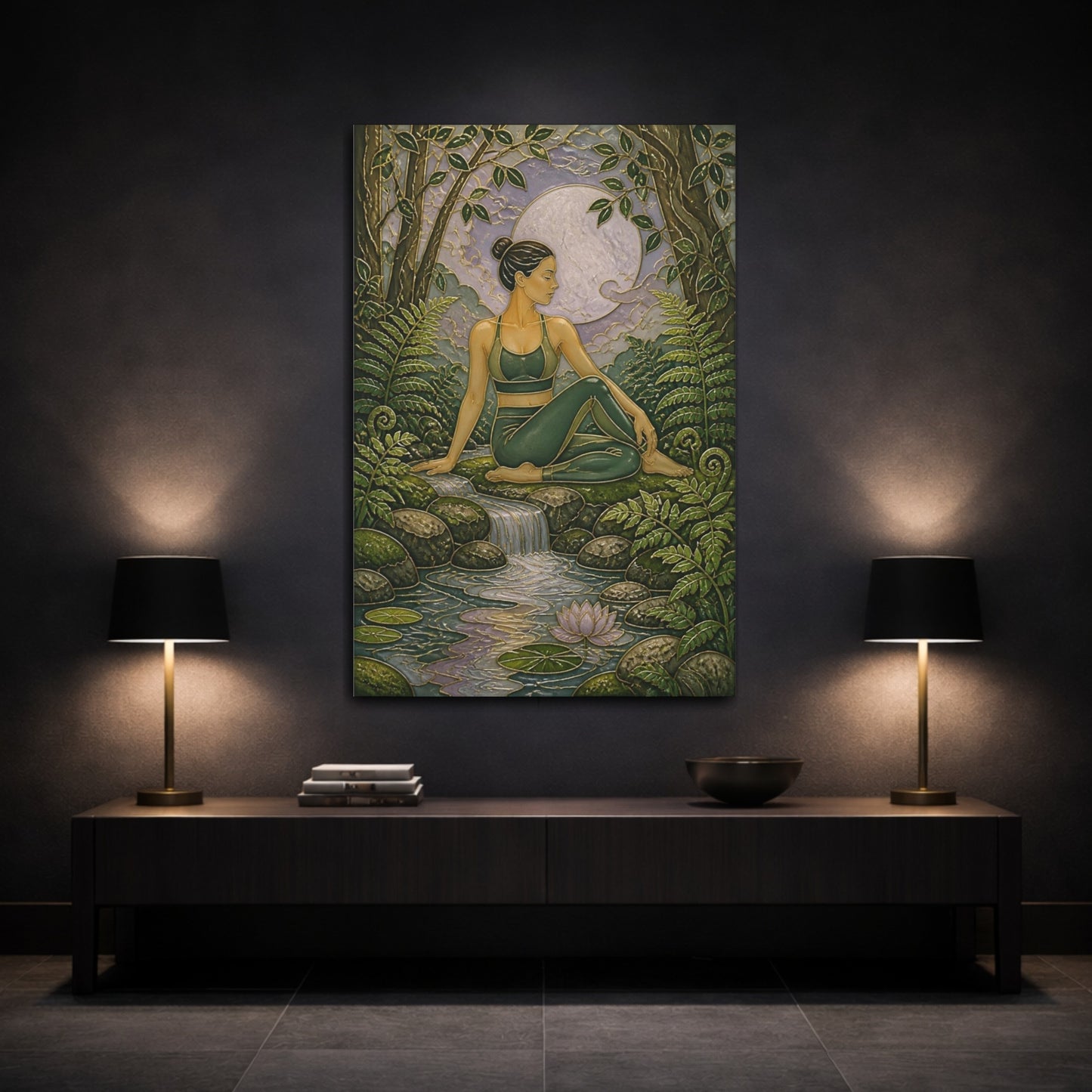 Mockup 3. Forest Moon Yoga Pose shown as canvas print