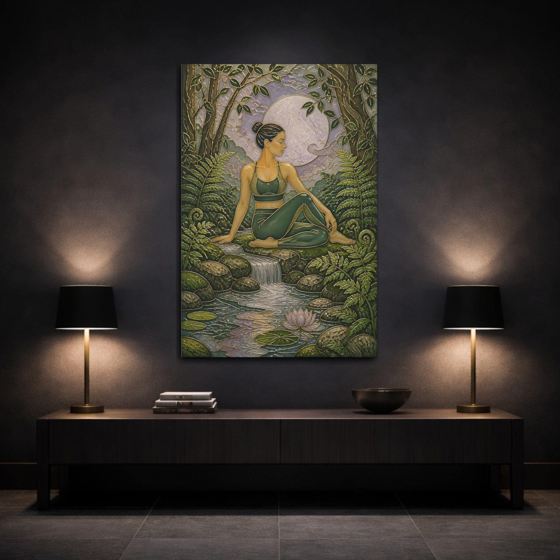 Mockup 3. Forest Moon Yoga Pose shown as canvas print