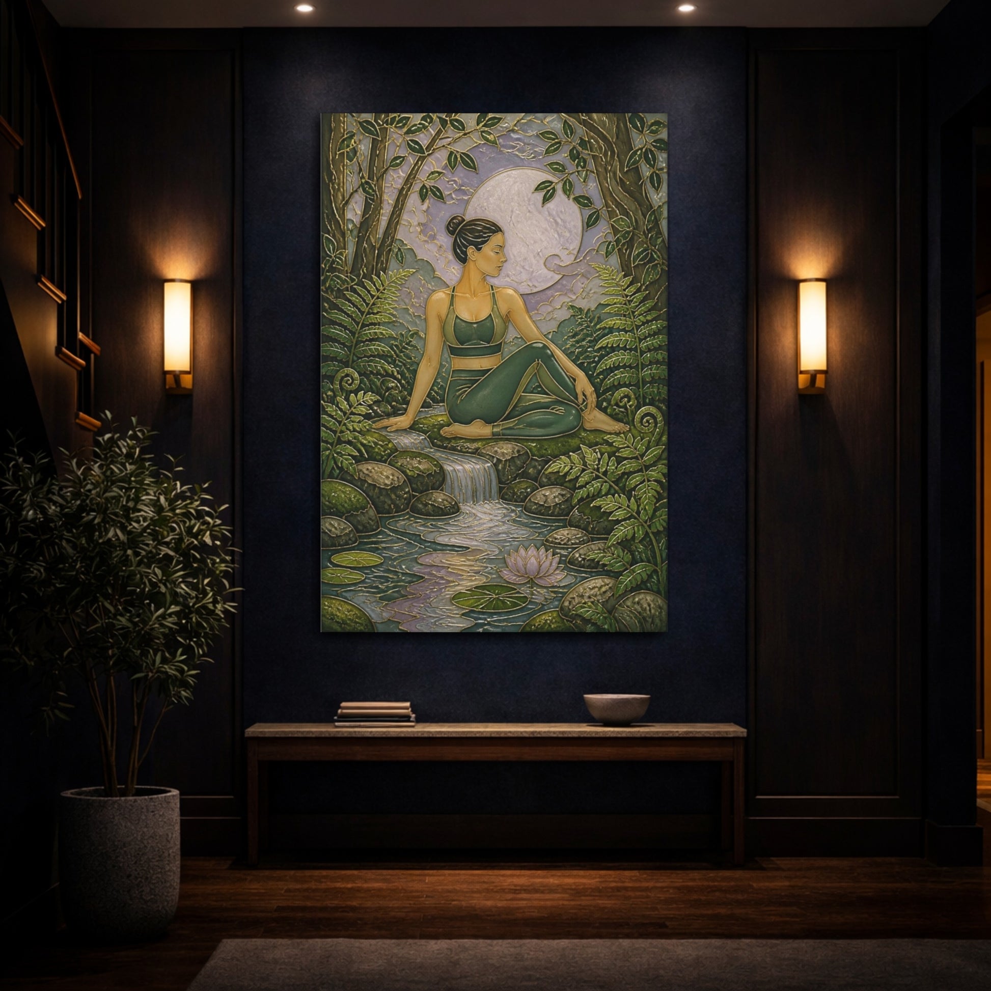 Mockup 4. Forest Moon Yoga Pose shown as canvas print