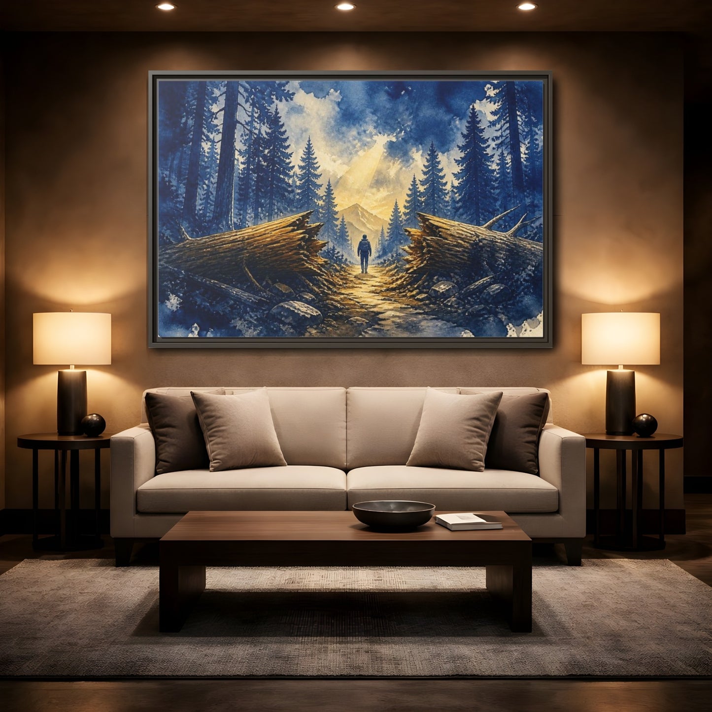 Mockup 2. Forest Path Motivation shown as framed canvas print