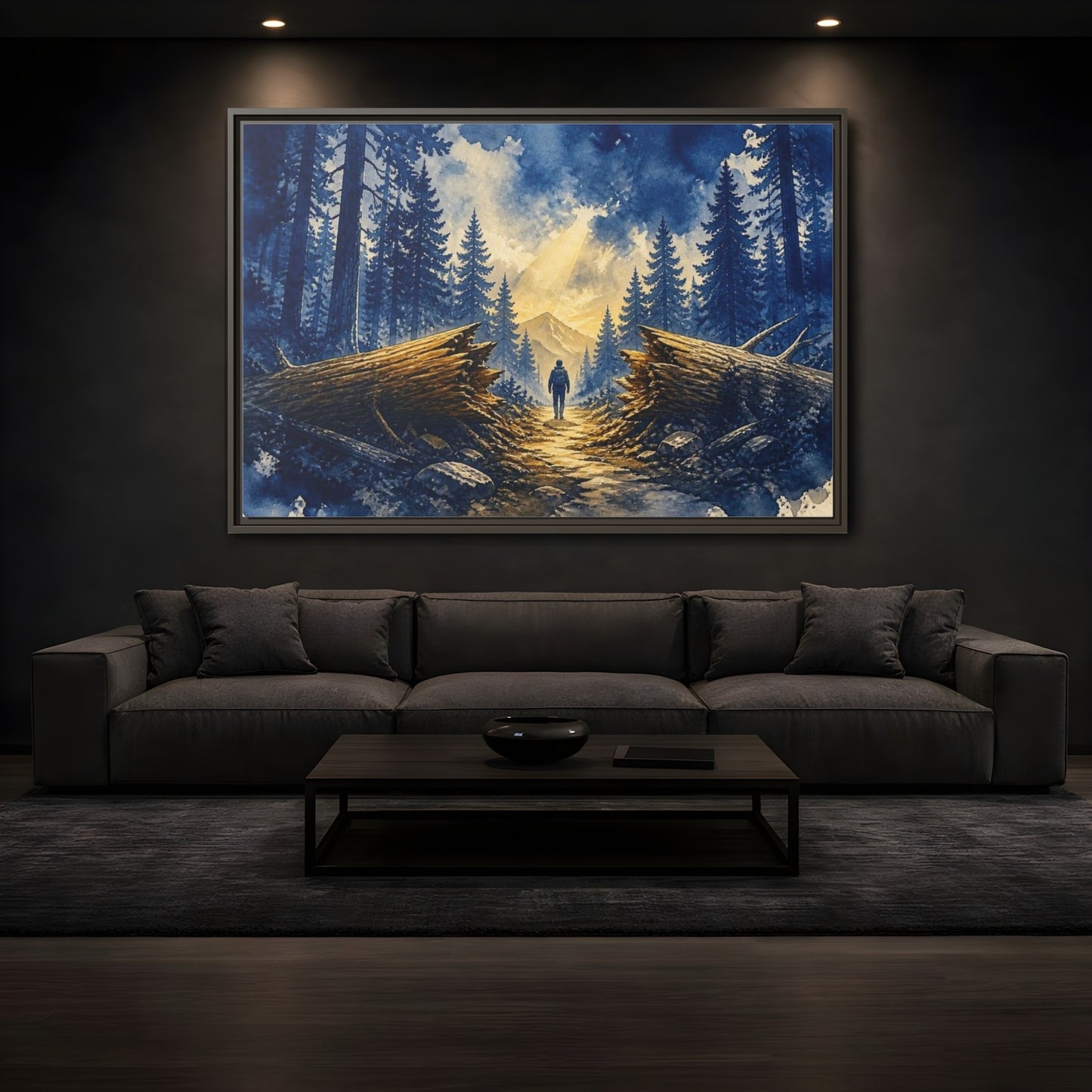 Mockup 3. Forest Path Motivation shown as framed canvas print