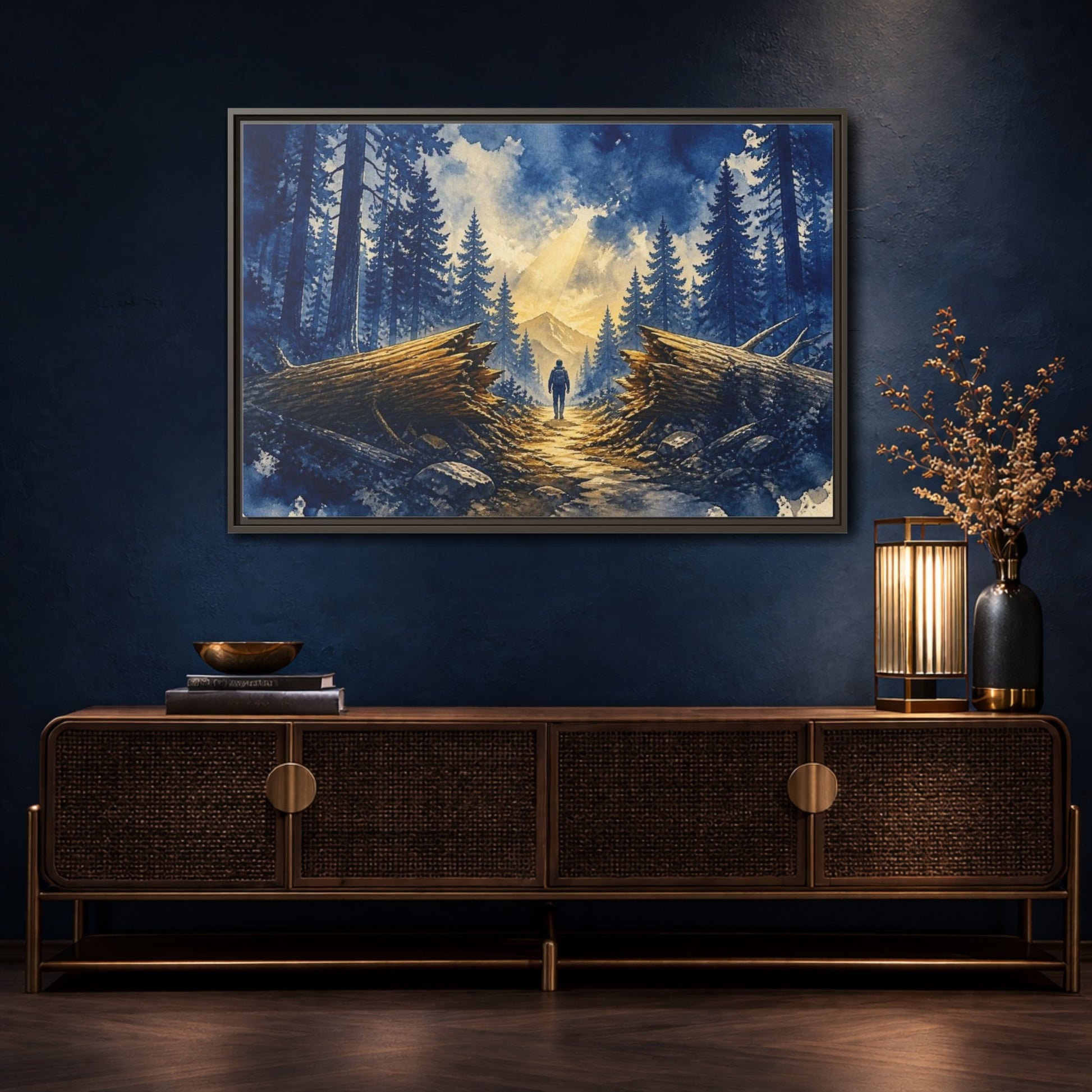 Mockup 4. Forest Path Motivation shown as framed canvas print
