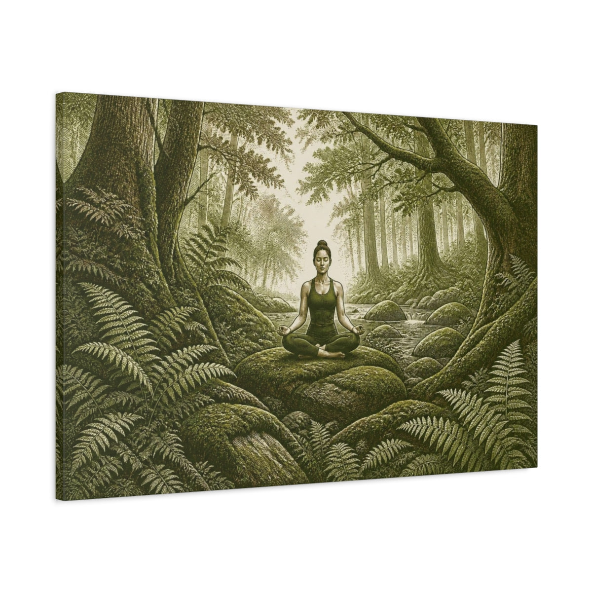 Main Mockup. Forest Yoga Meditation shown as canvas print
