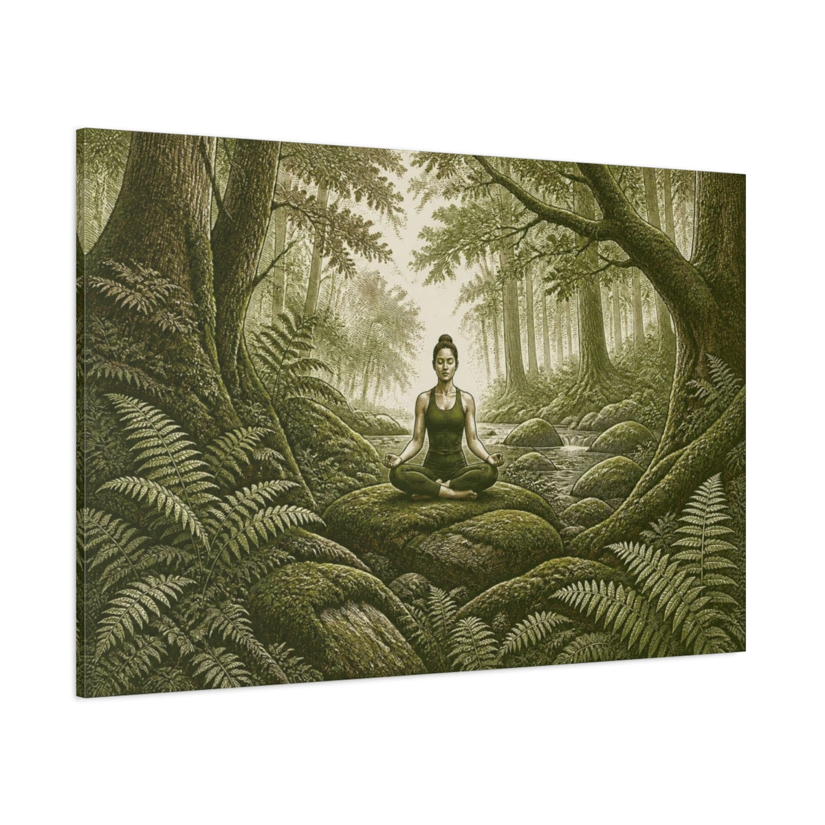 Side Mockup 1. Forest Yoga Meditation shown as canvas print