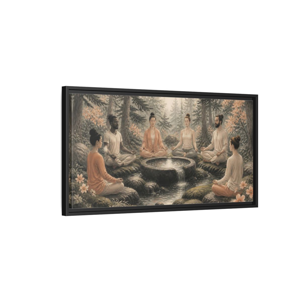 Side Mockup 2. Forest Yoga Meditation Circle shown as framed canvas print