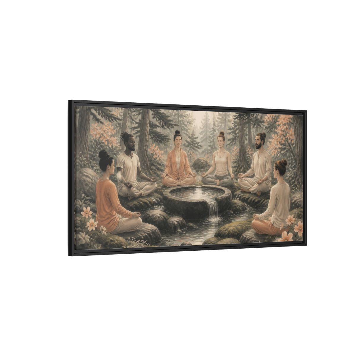 Side Mockup 5. Forest Yoga Meditation Circle shown as framed canvas print