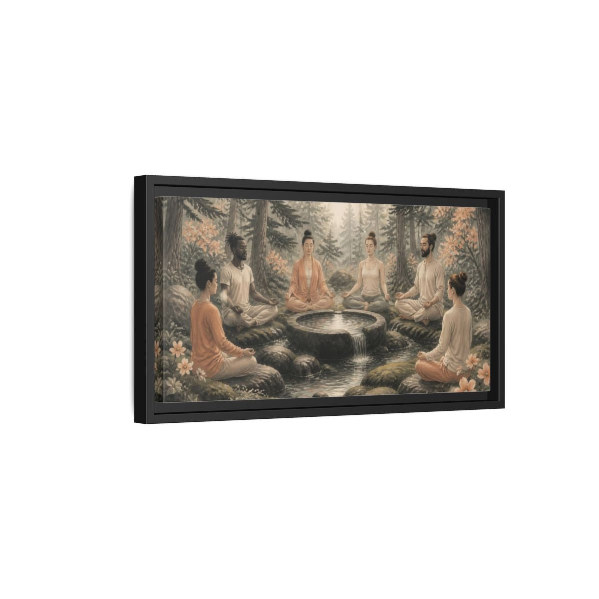 Side Mockup 8. Forest Yoga Meditation Circle shown as framed canvas print