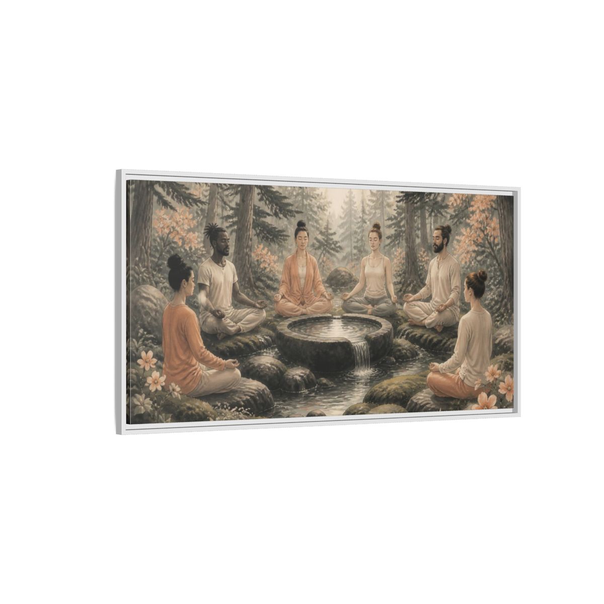 Side Mockup 3. Forest Yoga Meditation Circle shown as framed canvas print