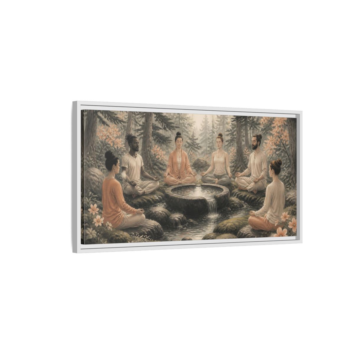 Side Mockup 1. Forest Yoga Meditation Circle shown as framed canvas print