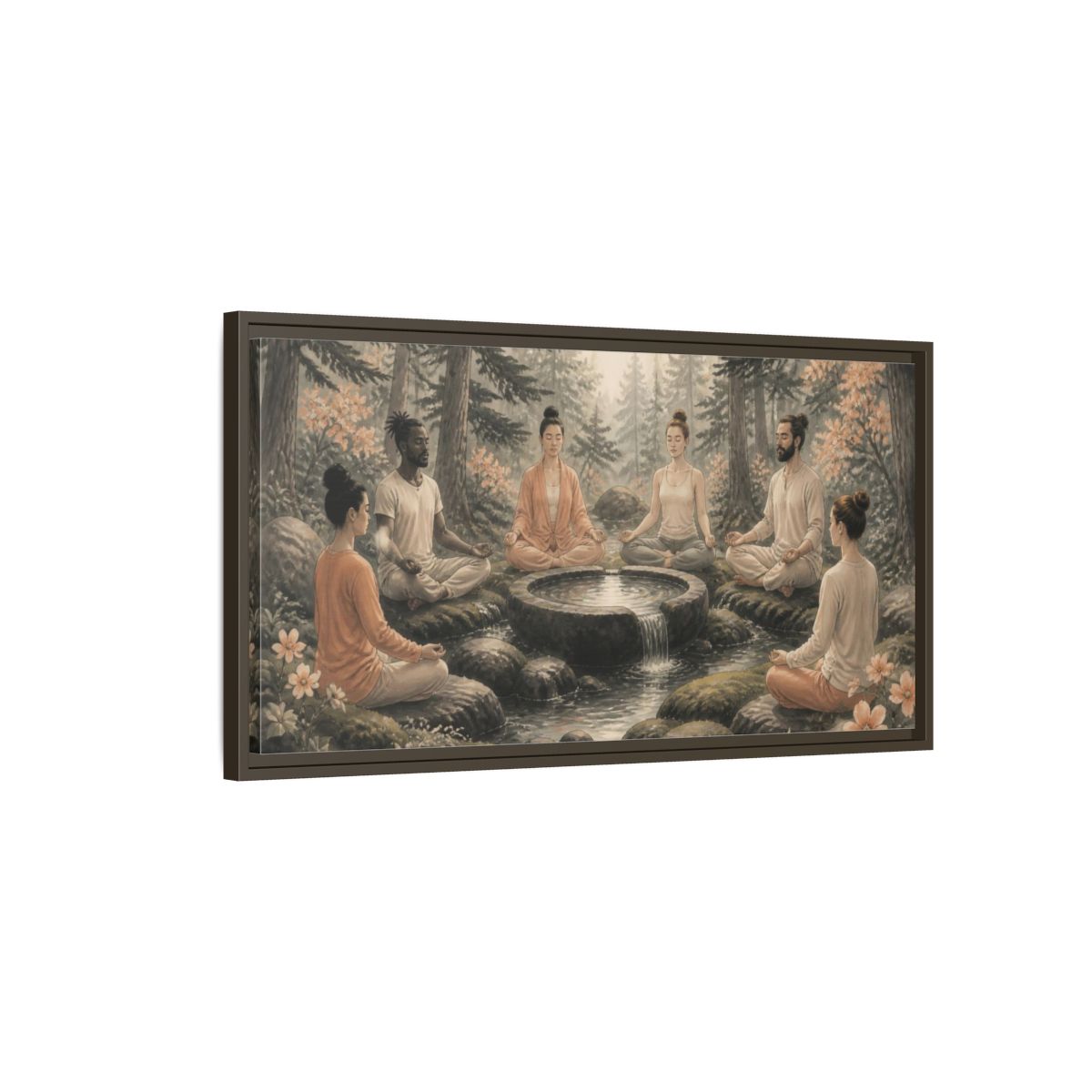 Main Mockup. Forest Yoga Meditation Circle shown as framed canvas print