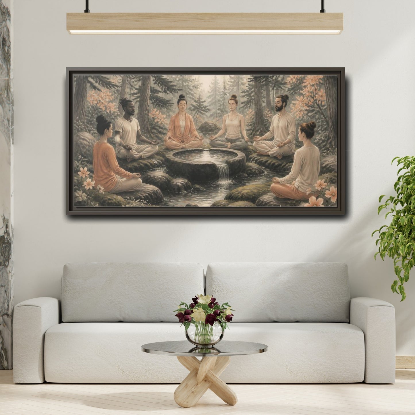 Mockup 2. Forest Yoga Meditation Circle shown as framed canvas print