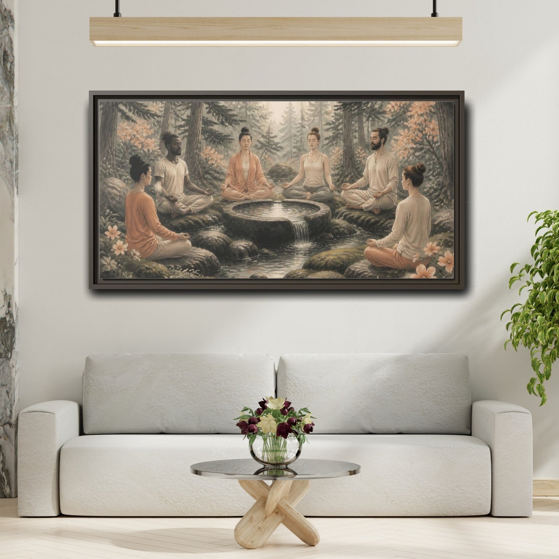 Mockup 2. Forest Yoga Meditation Circle shown as framed canvas print