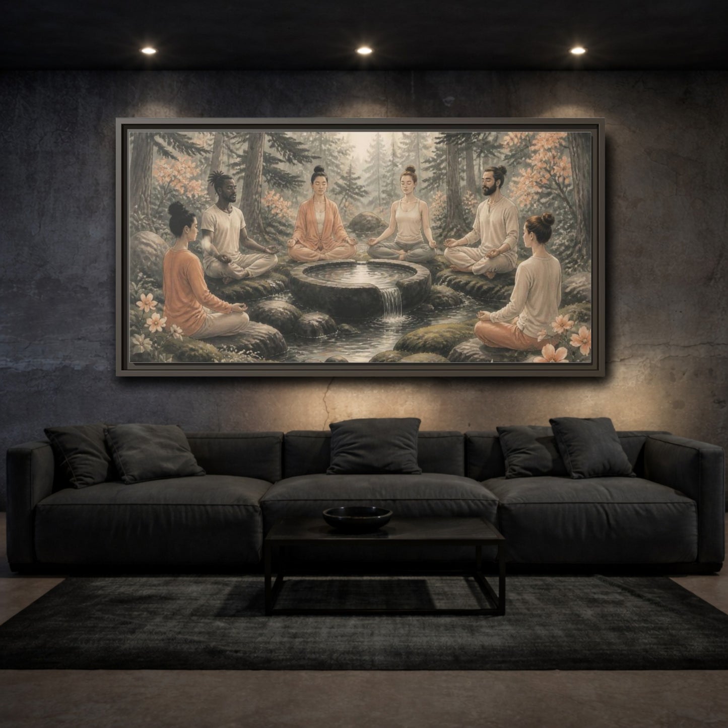 Mockup 3. Forest Yoga Meditation Circle shown as framed canvas print