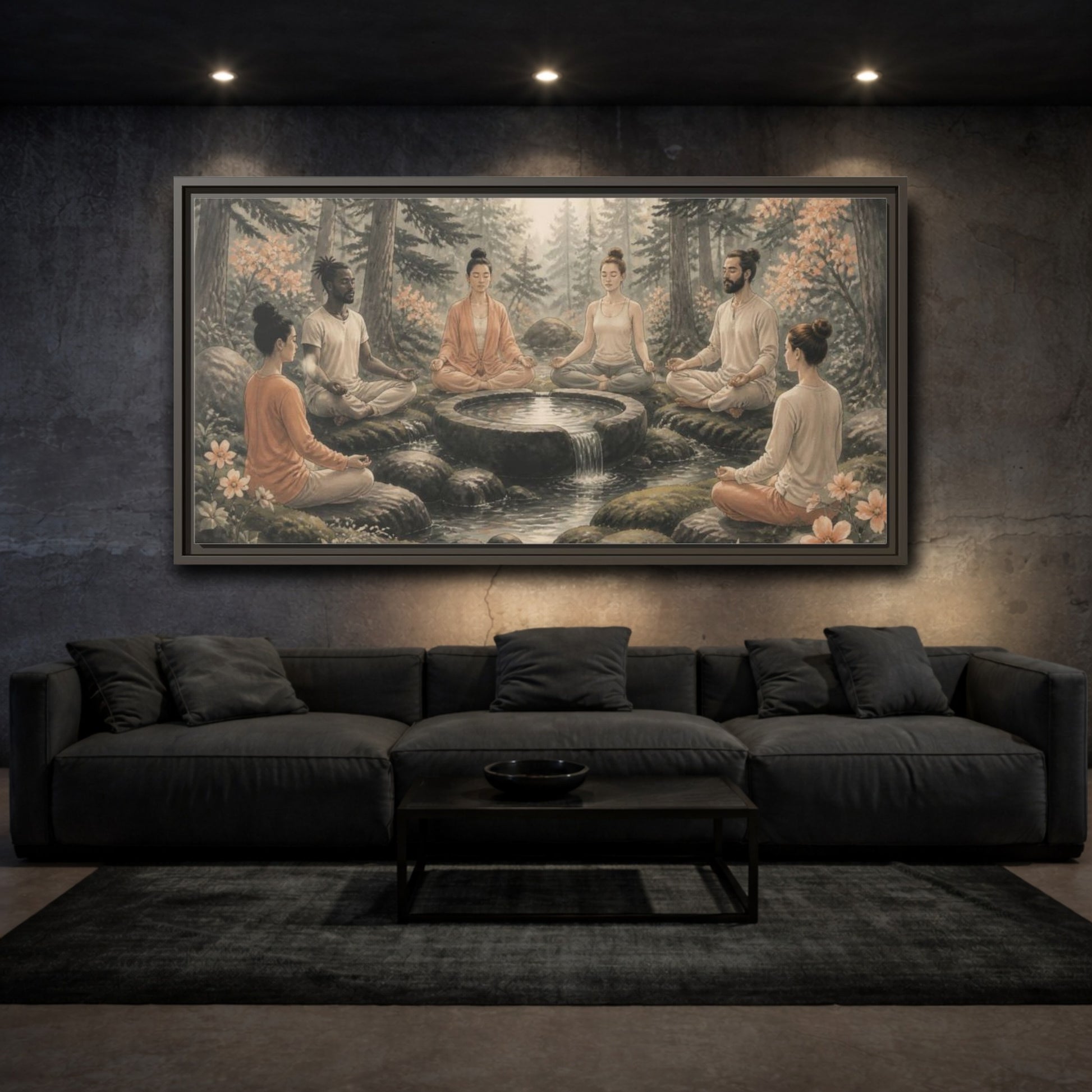 Mockup 3. Forest Yoga Meditation Circle shown as framed canvas print