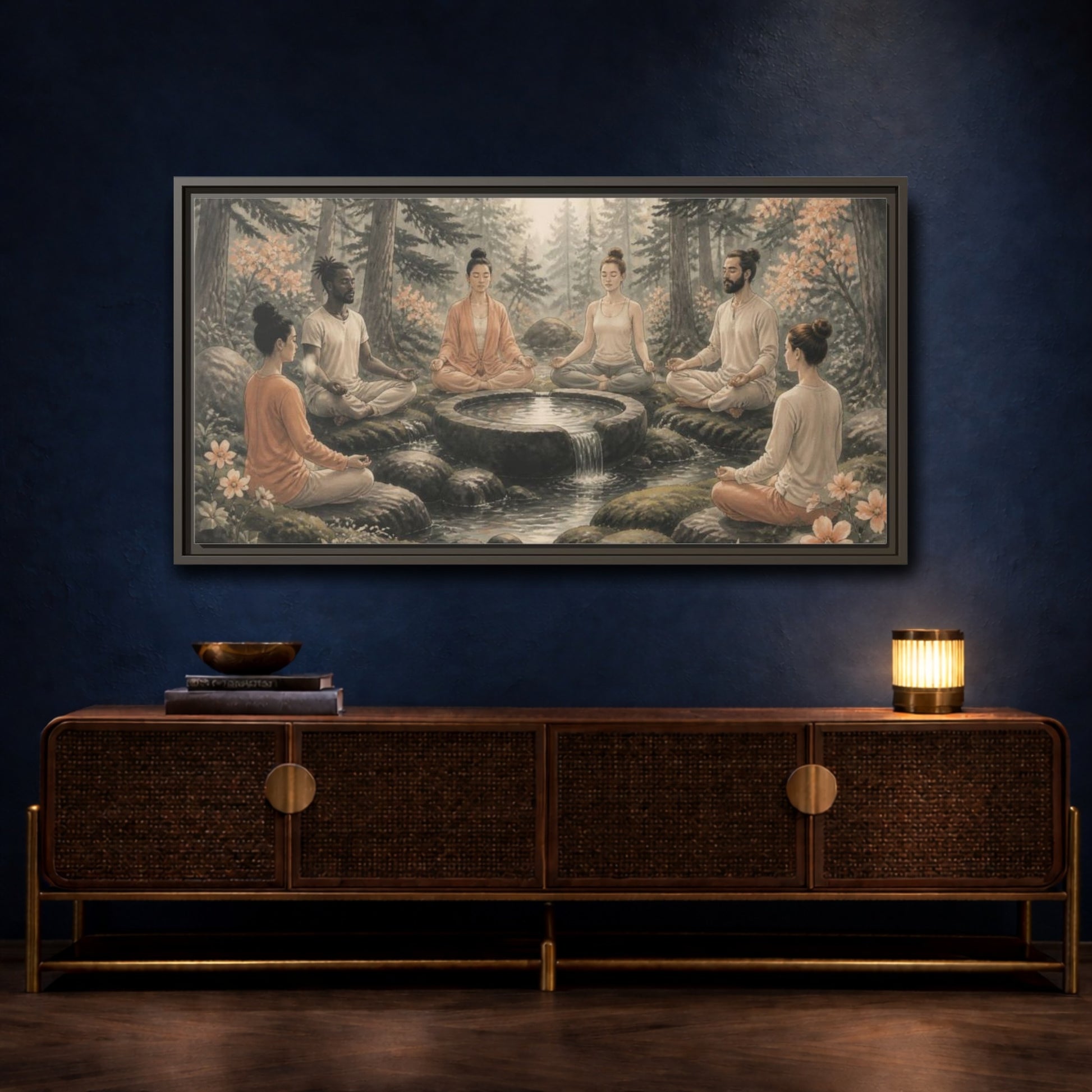 Mockup 4. Forest Yoga Meditation Circle shown as framed canvas print