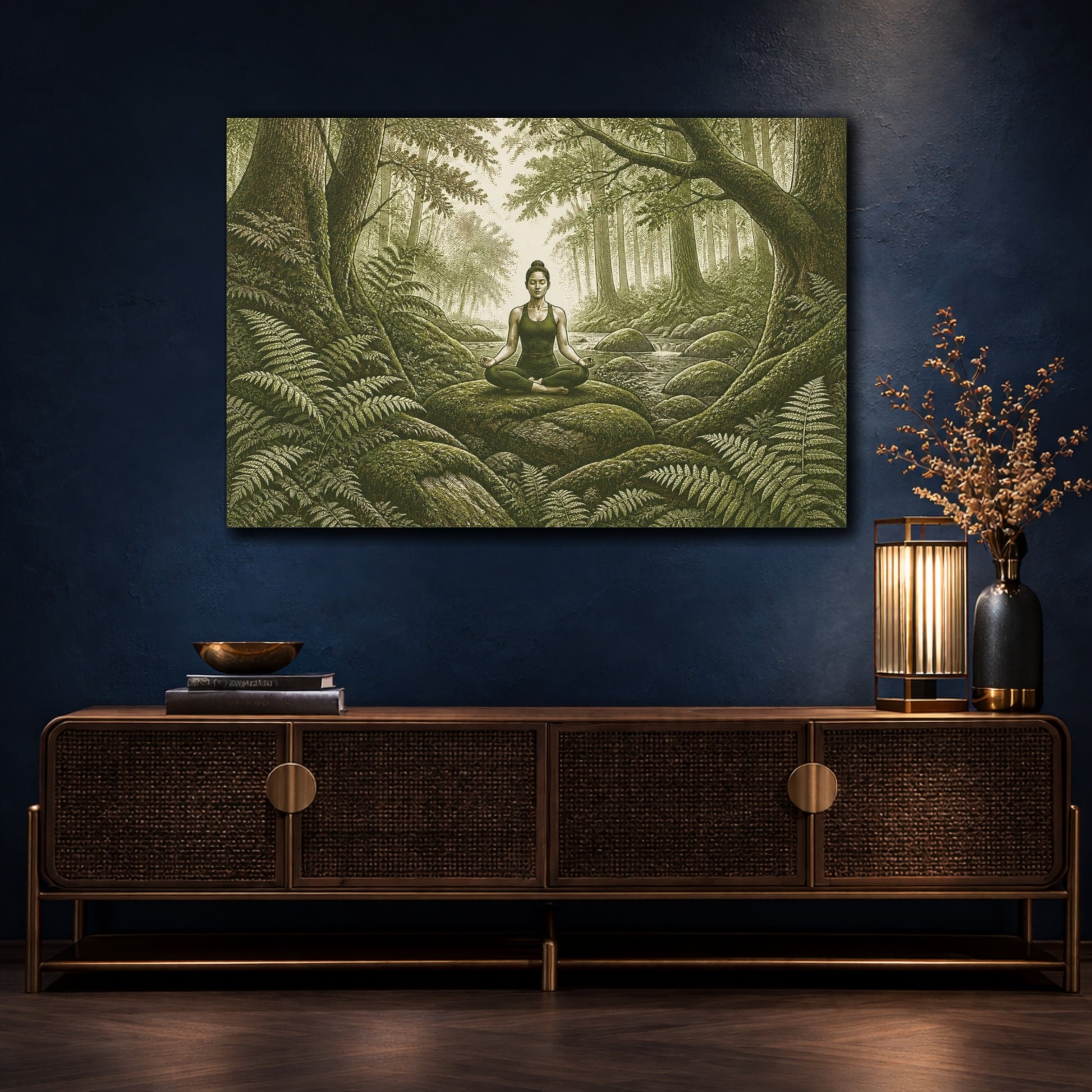 Mockup 4. Forest Yoga Meditation shown as canvas print