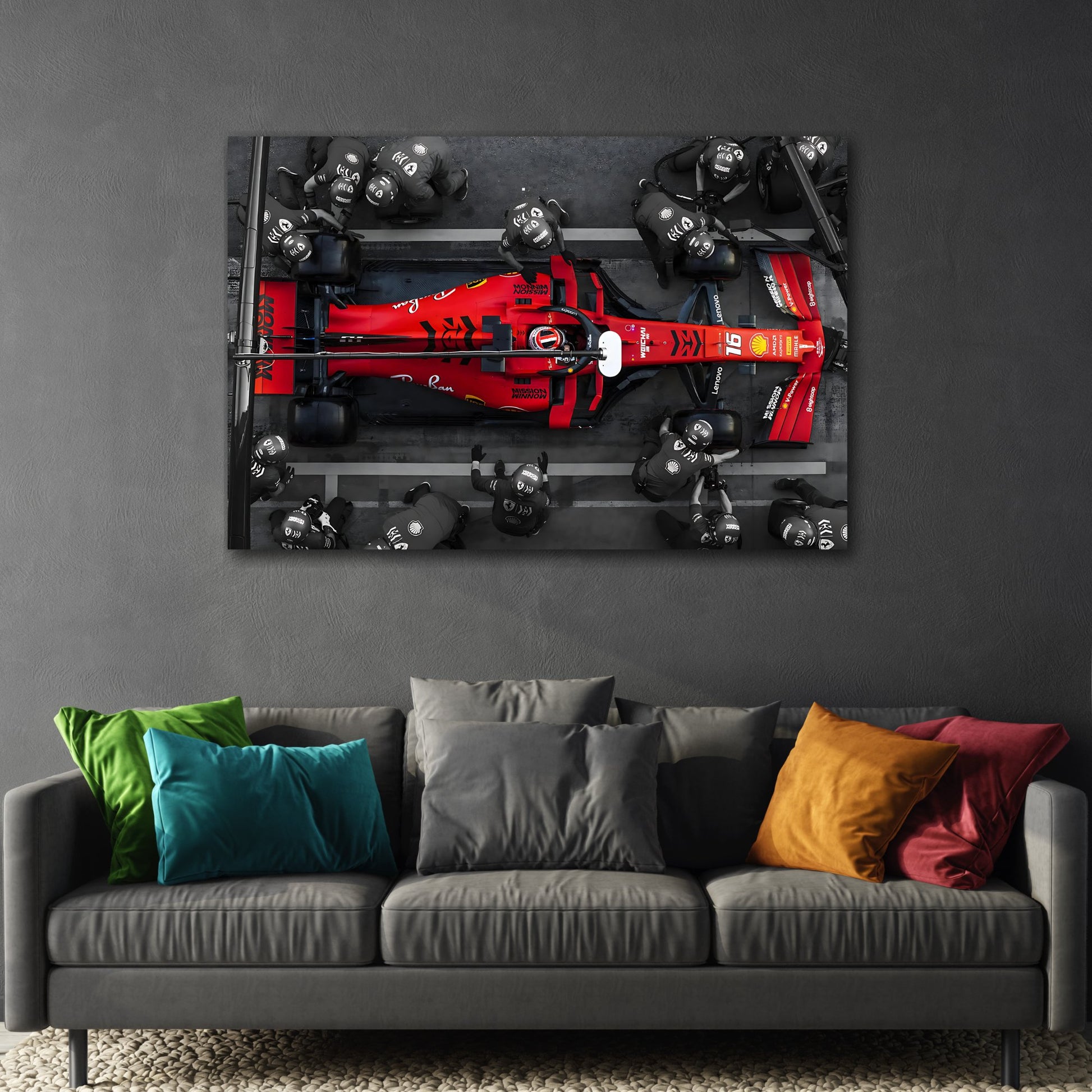 Formula 1 Pit Stop Canvas Wall Art Print - Ferrari F1 Leclerc Prints