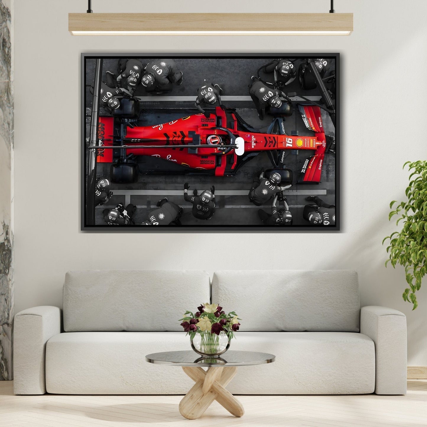 Formula 1 Pit Stop Canvas Wall Art Print - Ferrari F1 Leclerc in Exclusive Frame - YesArtYes