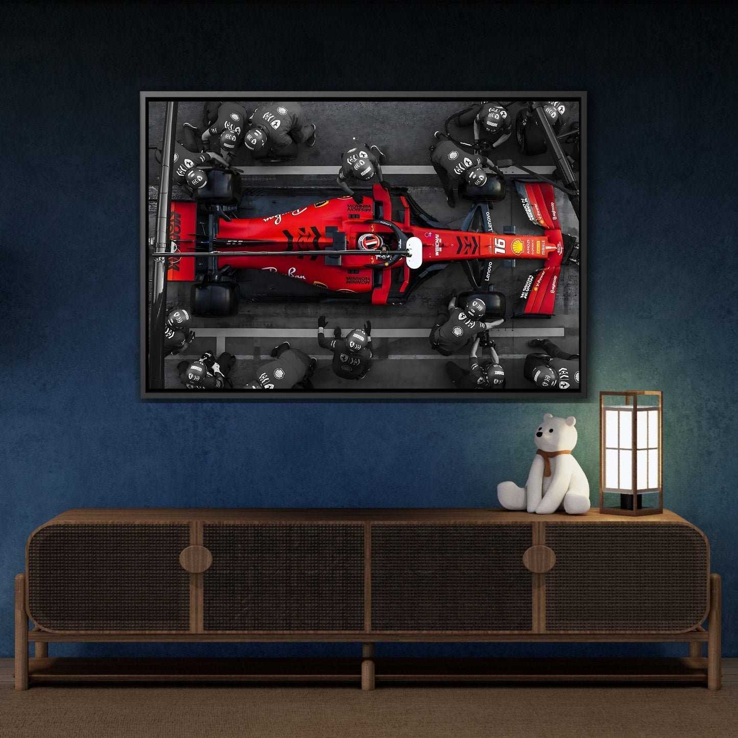Formula 1 Pit Stop Canvas Wall Art Print - Ferrari F1 Leclerc in Exclusive Frame - YesArtYes