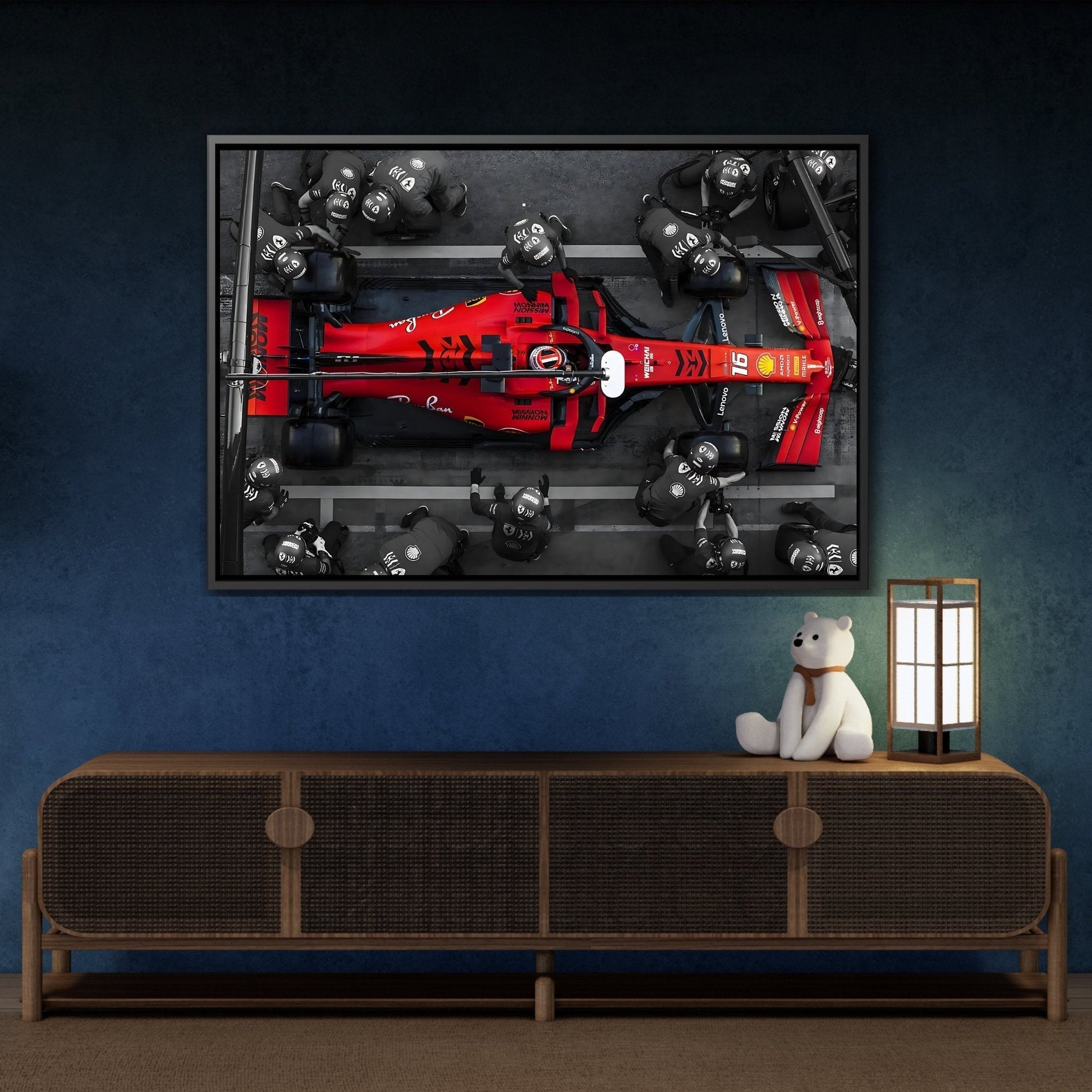 Formula 1 Pit Stop Canvas Wall Art Print - Ferrari F1 Leclerc in Exclusive Frame - YesArtYes