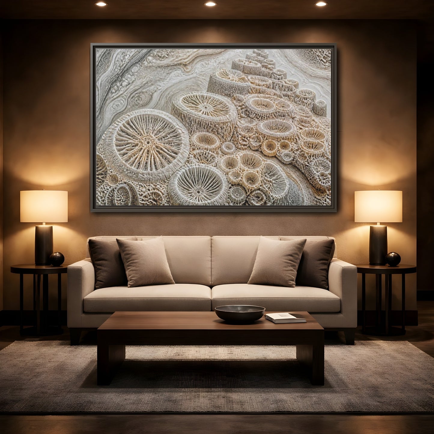 Mockup 2. Fossil Coral Close-Up shown as framed canvas print