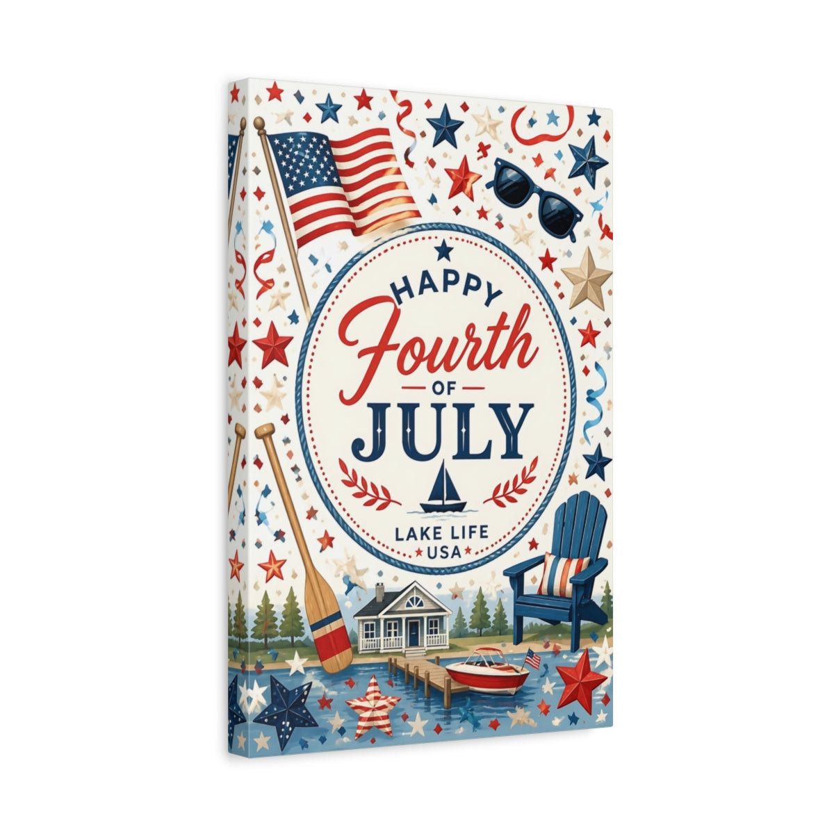 Side Mockup 4. Fourth Of July Flag shown as canvas print
