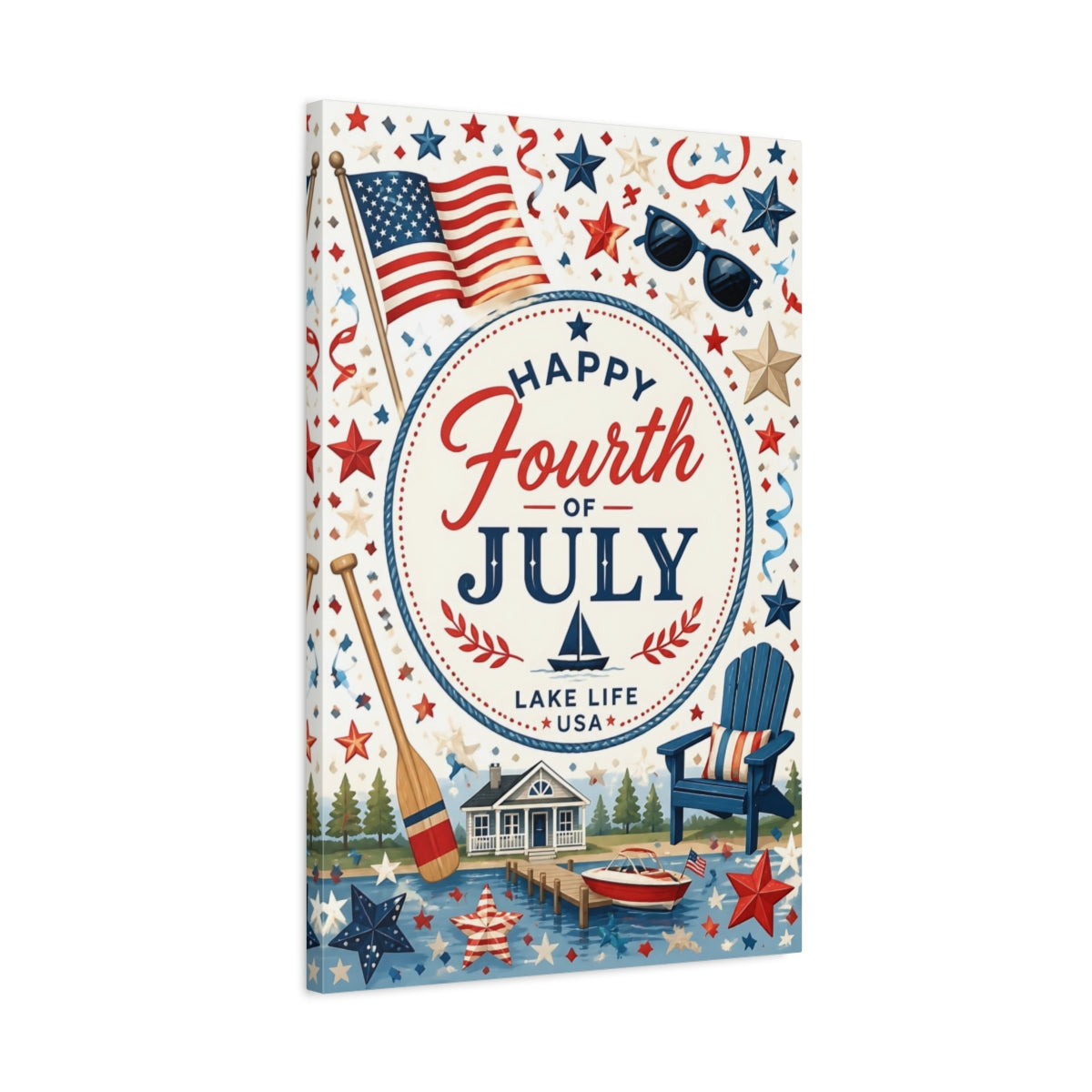 Side Mockup 2. Fourth Of July Flag shown as canvas print