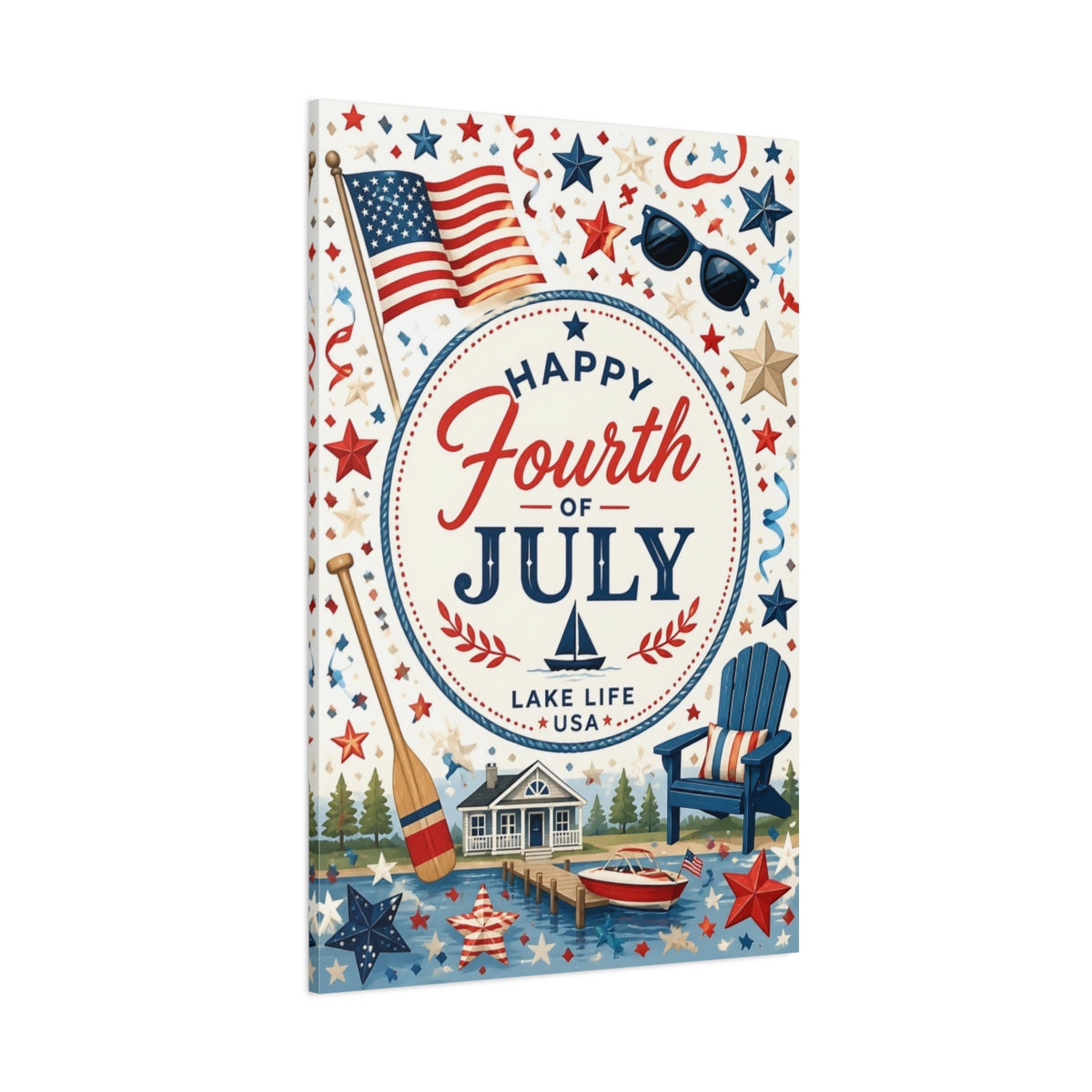Side Mockup 1. Fourth Of July Flag shown as canvas print