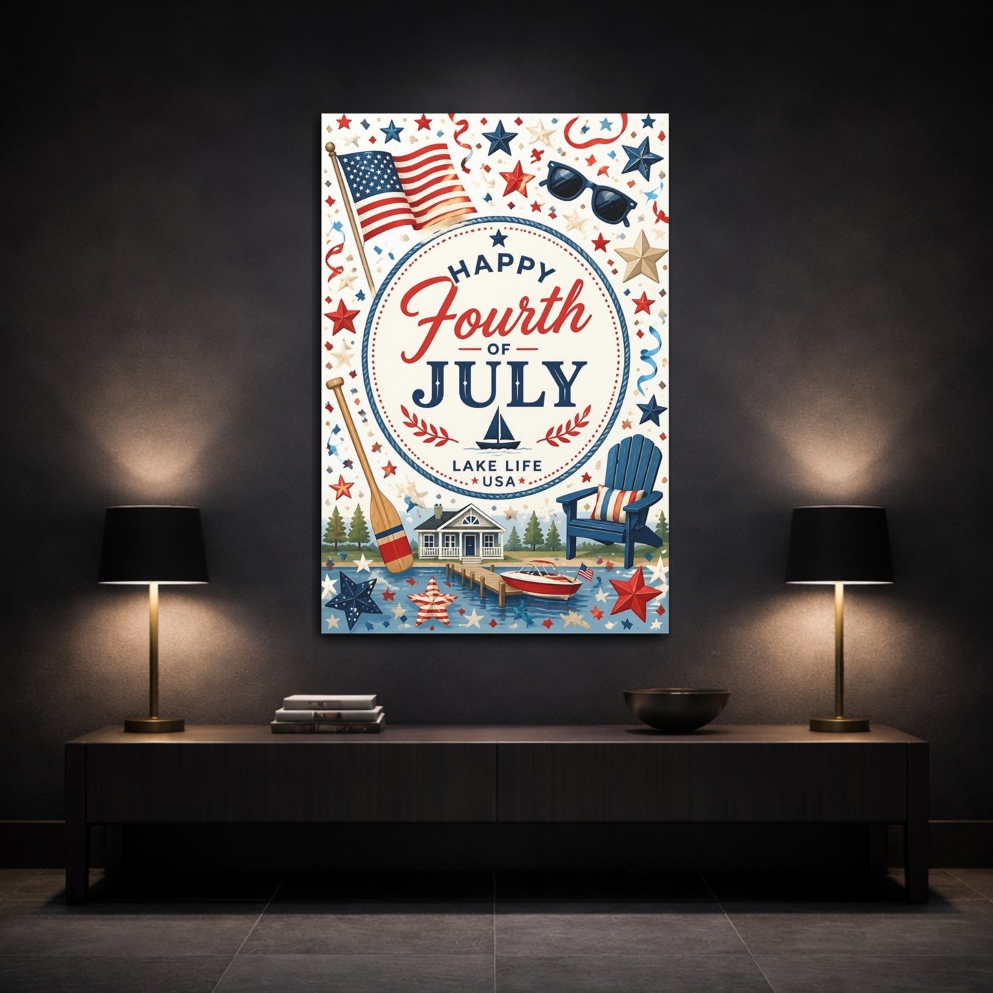 Mockup 3. Fourth Of July Flag shown as canvas print