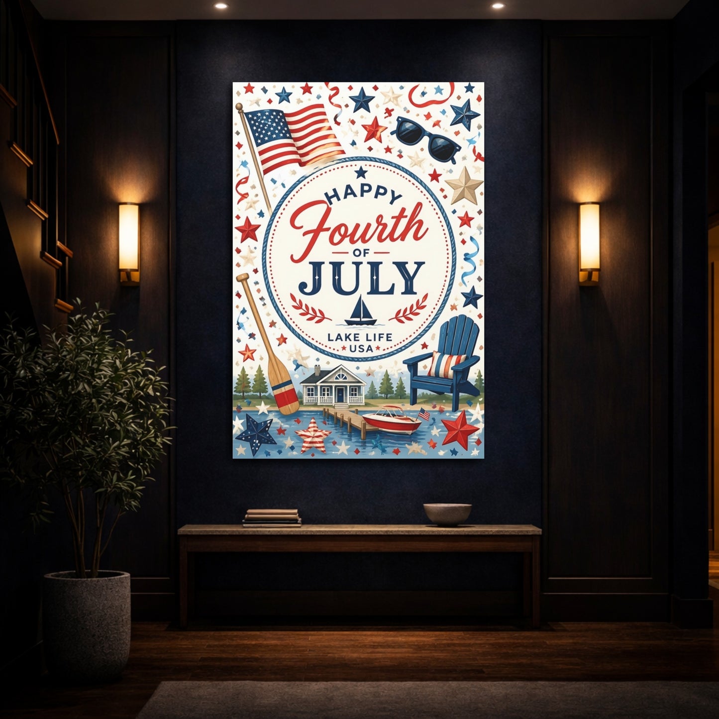 Mockup 4. Fourth Of July Flag shown as canvas print