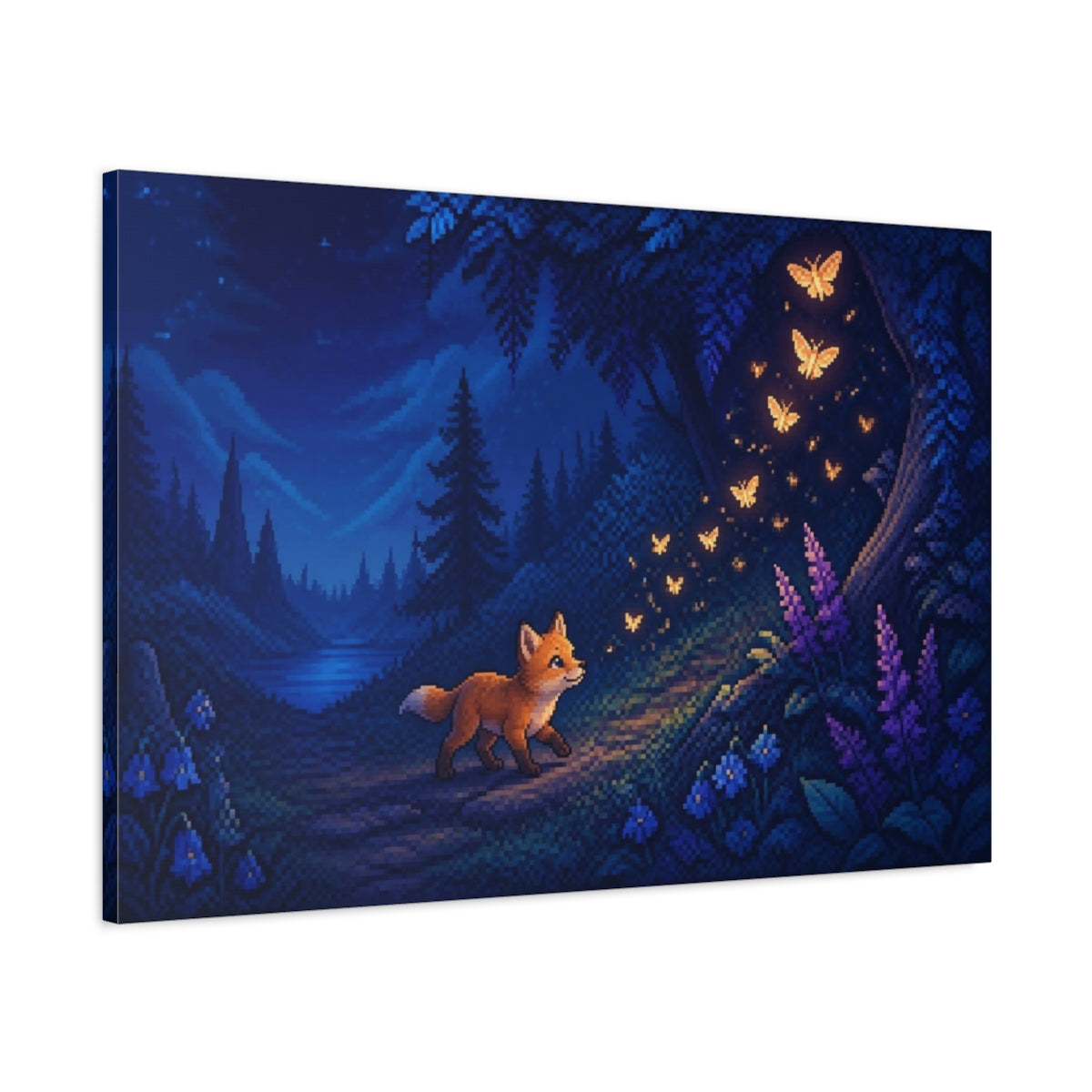 Main Mockup. Fox Cub And Glowing Moths shown as canvas print