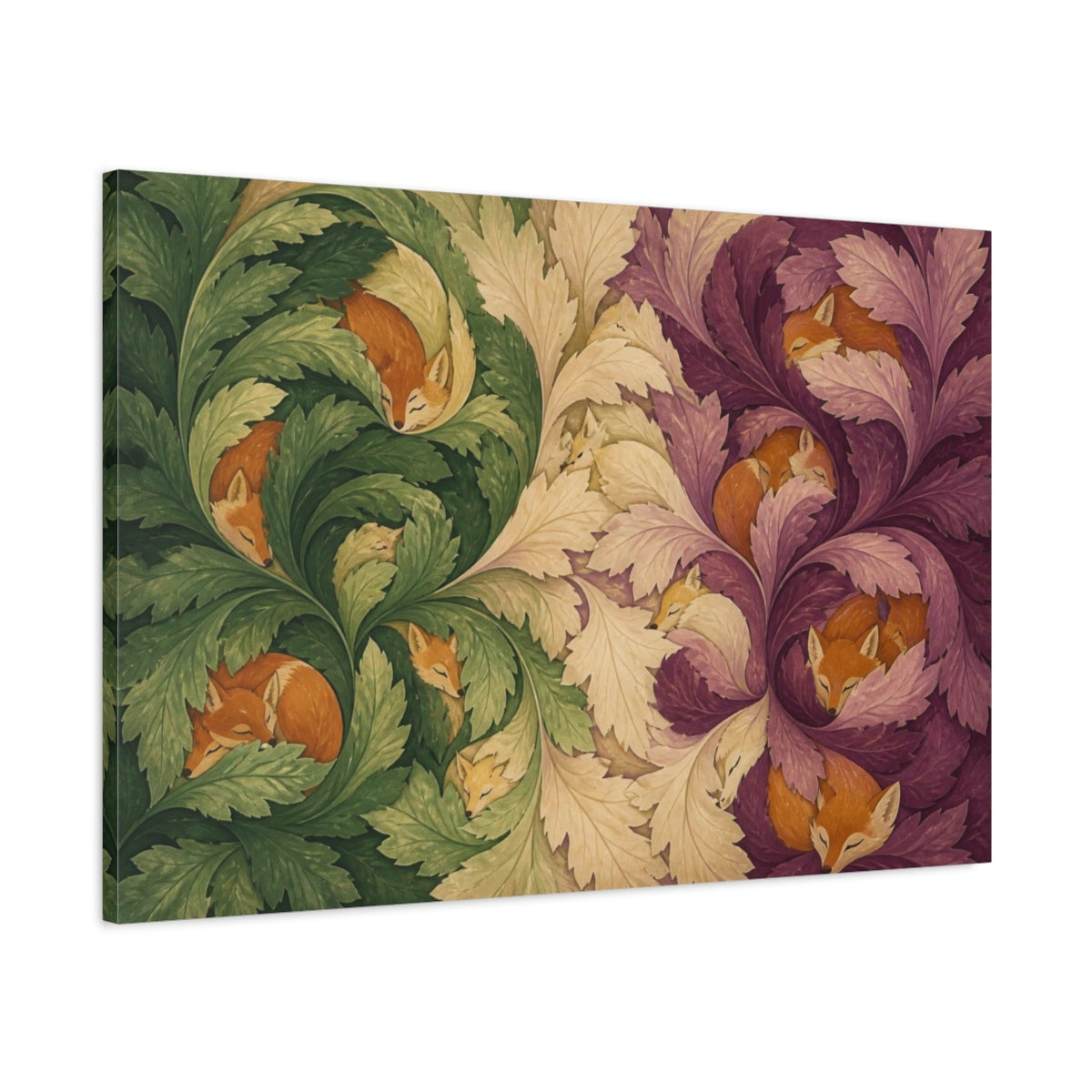 Main Mockup. Fox Illusion In Leaves shown as canvas print