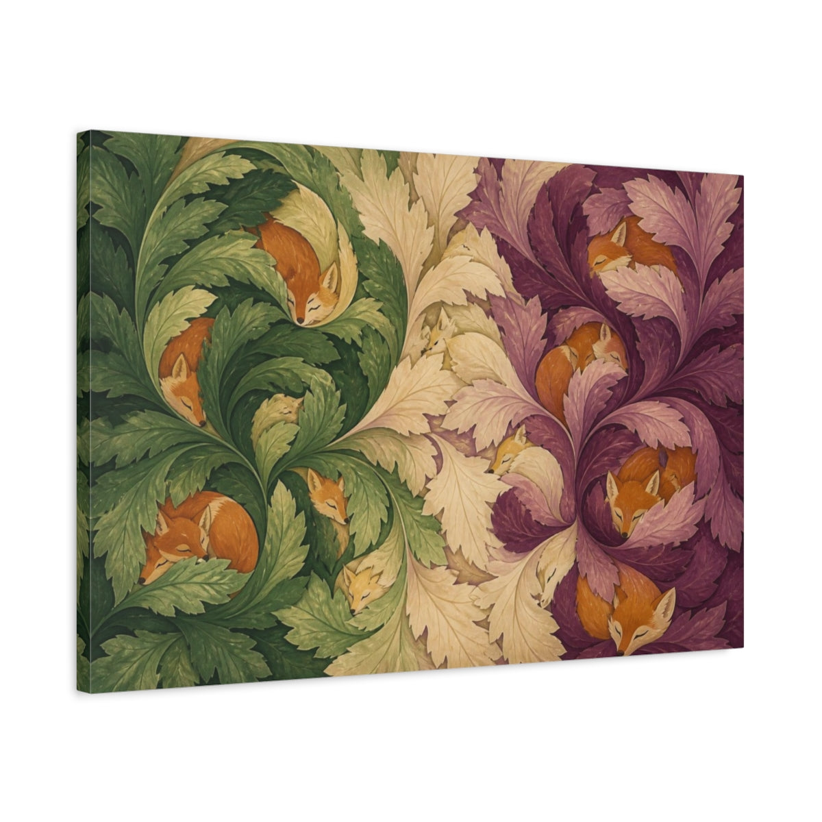Side Mockup 2. Fox Illusion In Leaves shown as canvas print