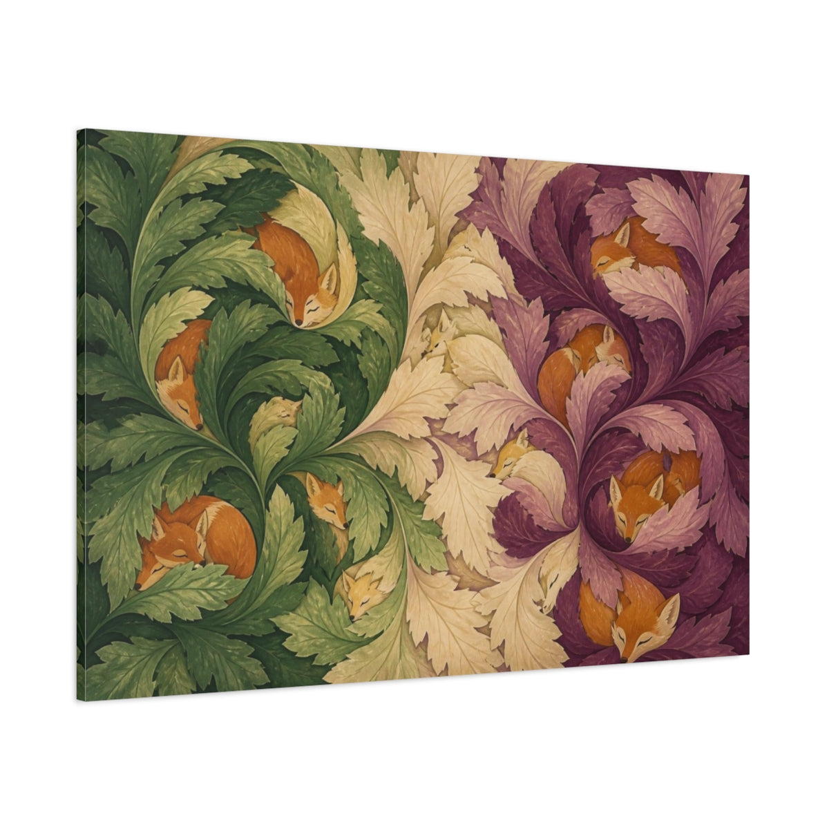 Side Mockup 1. Fox Illusion In Leaves shown as canvas print