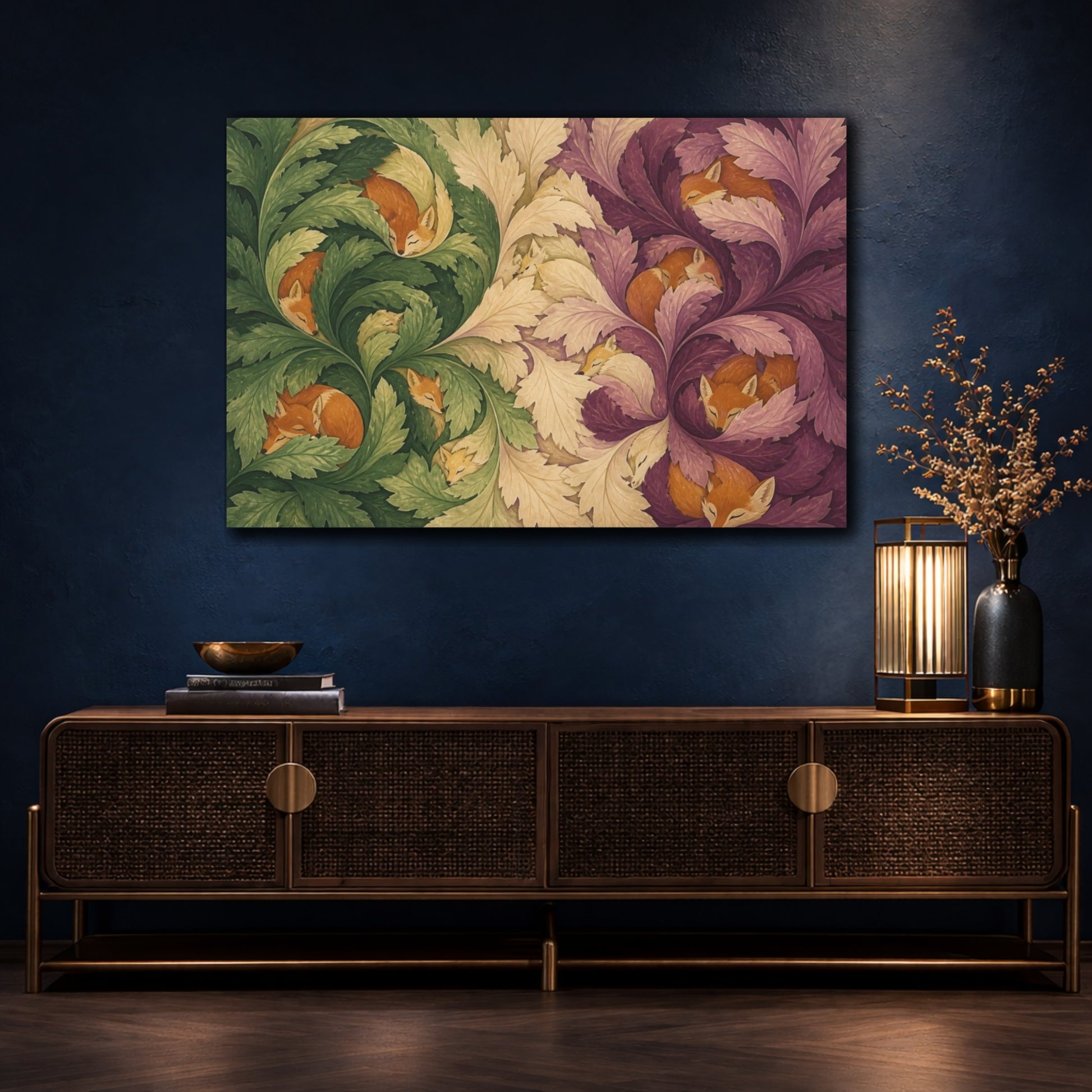 Mockup 4. Fox Illusion In Leaves shown as canvas print
