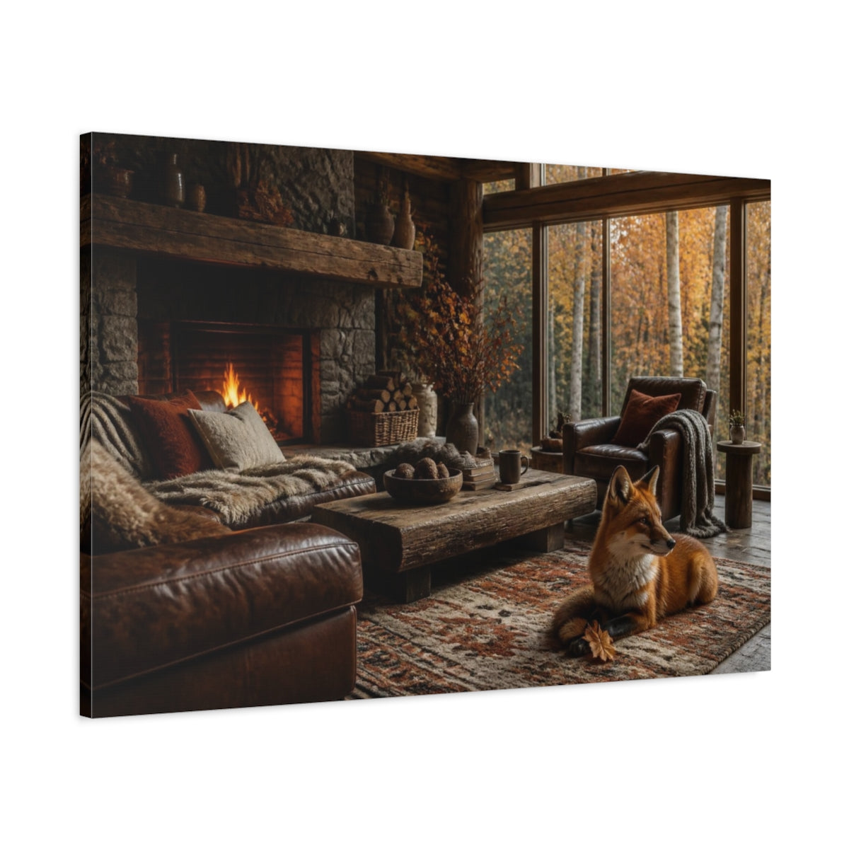 Main Mockup. Fox In Living Room shown as canvas print