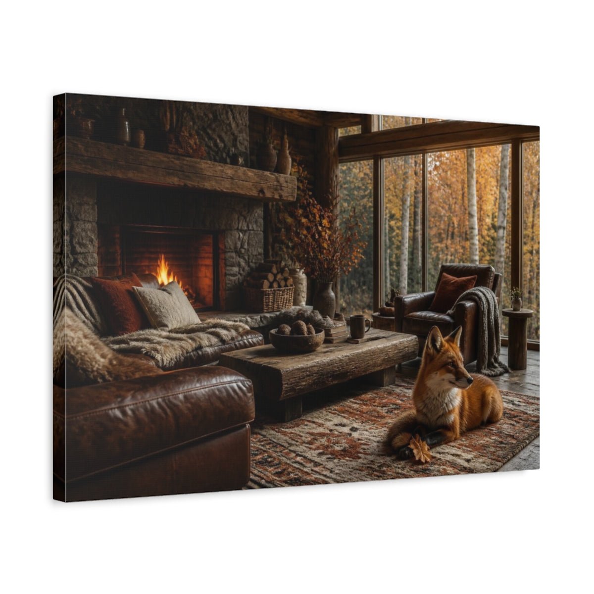 Fox In Living Room Canvas Print – Above Fireplace, Russet - YesArtYes